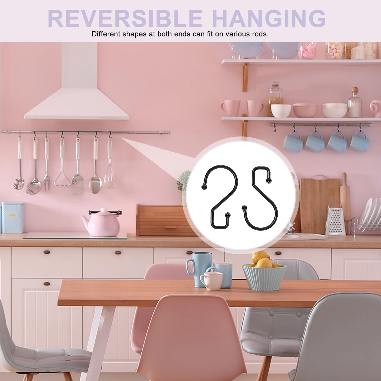 3 Inch Heavy Duty Black S Hooks - 12 Pack, Reversible Metal Hanging Hooks for Closet, Pants, Purses, Curtains, Crafts, Pots, Pans & Mugs - Perfect for Home Organization, Kitchen Storage & DIY Projects