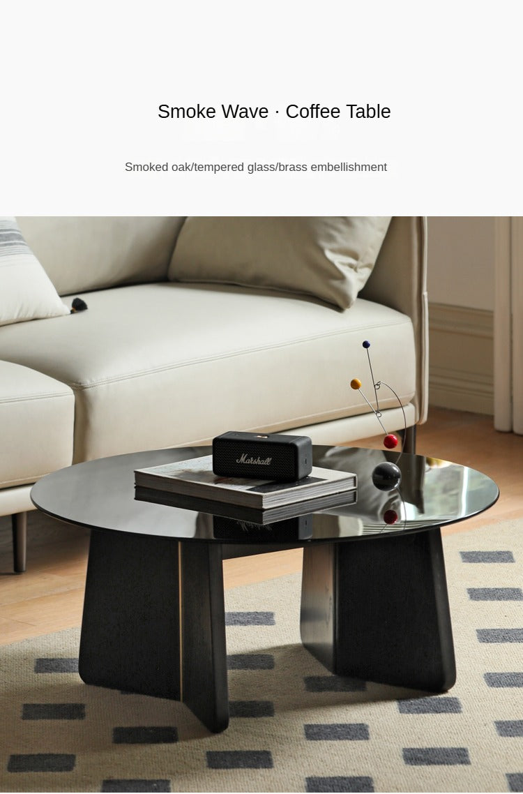 Solid Oak Wood Smoky Coffee Table with Glass Top - Modern Living Room Furniture for Home Decor