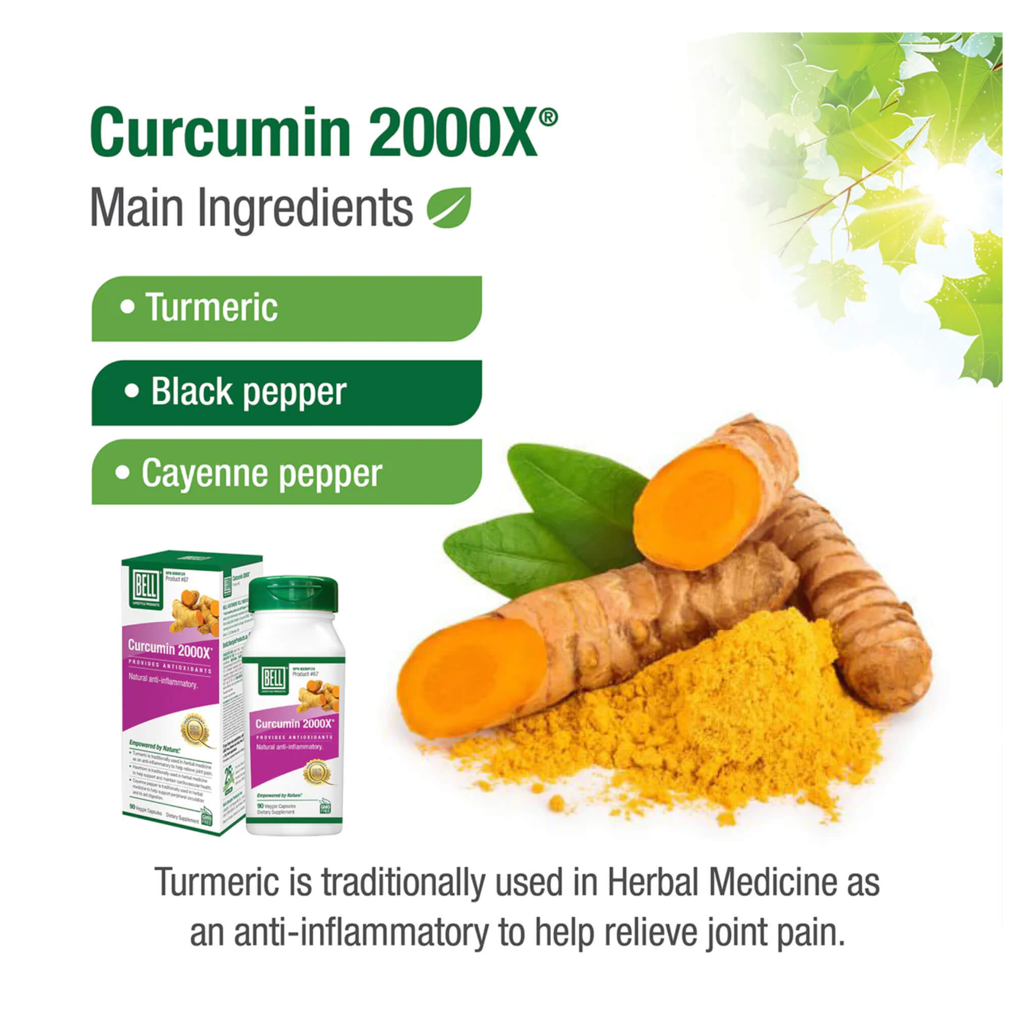 Premium 2000X Curcumin Extract with Cayenne Pepper for Joint Pain Relief & Anti-Inflammation - Supports Digestion & Immune Health - Ideal for Daily Wellness & Active Lifestyle
