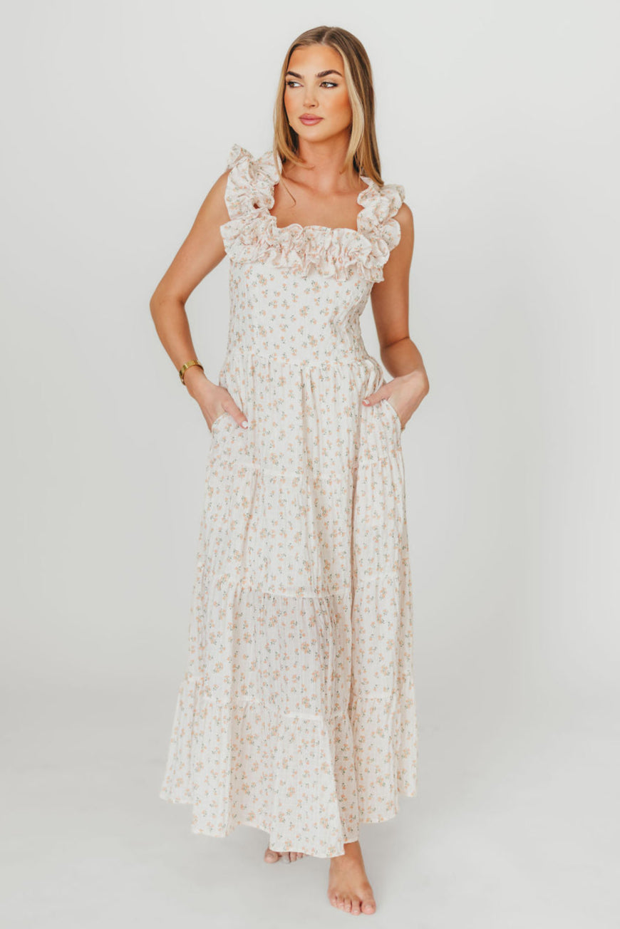 Margot Maxi Dress in Peach Floral - Elegant Summer Flowy Dress for Women | Perfect for Beach Vacations, Weddings & Date Nights