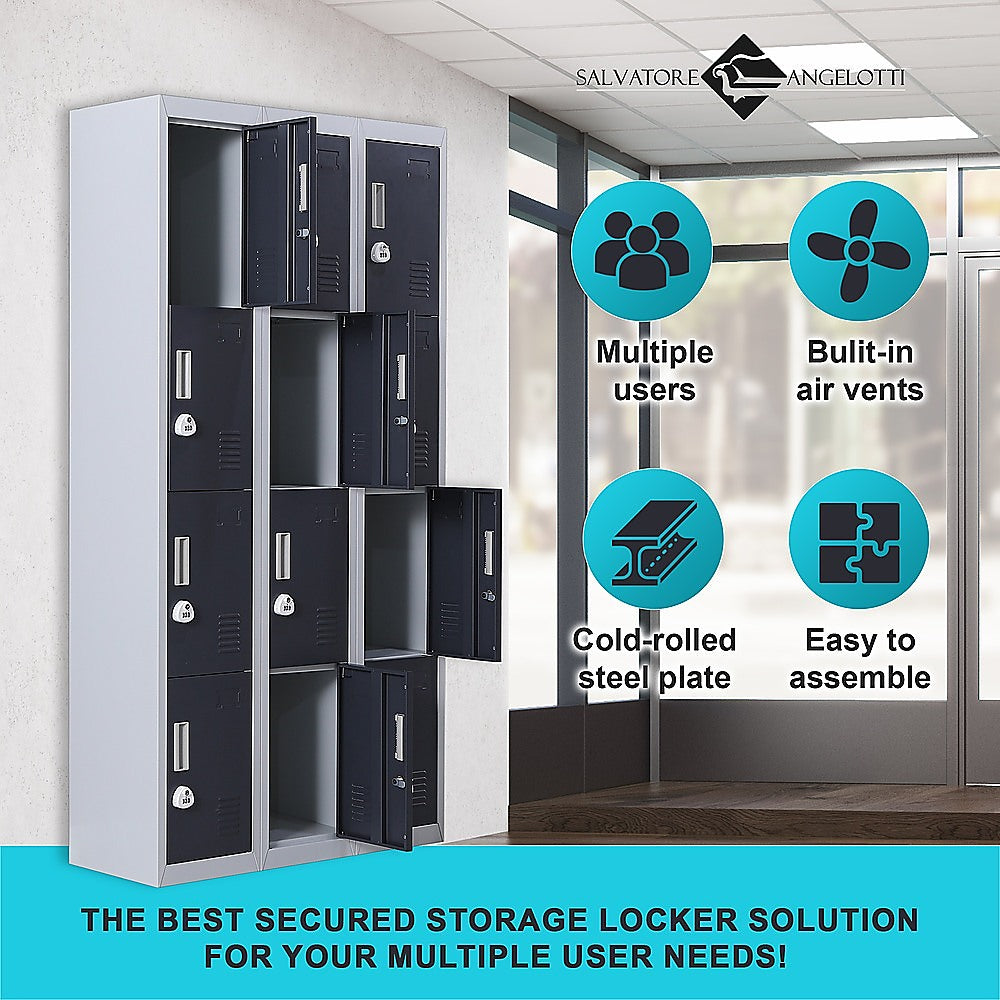 12-Door Locker with 3-Digit Combination Lock for Secure Storage - Perfect for Office, Gym, Shed, School & Home Organization
