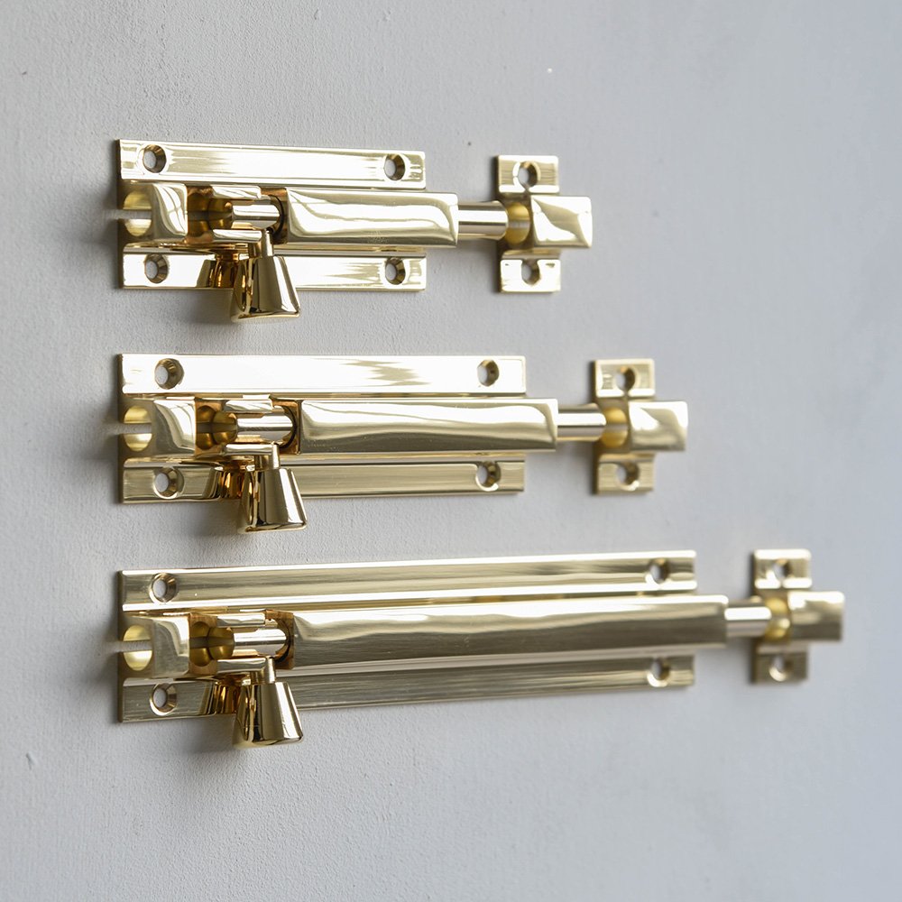 Polished Brass Square Section Barrel Bolt - Heavy Duty Door Latch for Barns, Sheds & Gates - Rust-Resistant & Durable Hardware for Home & Outdoor Use