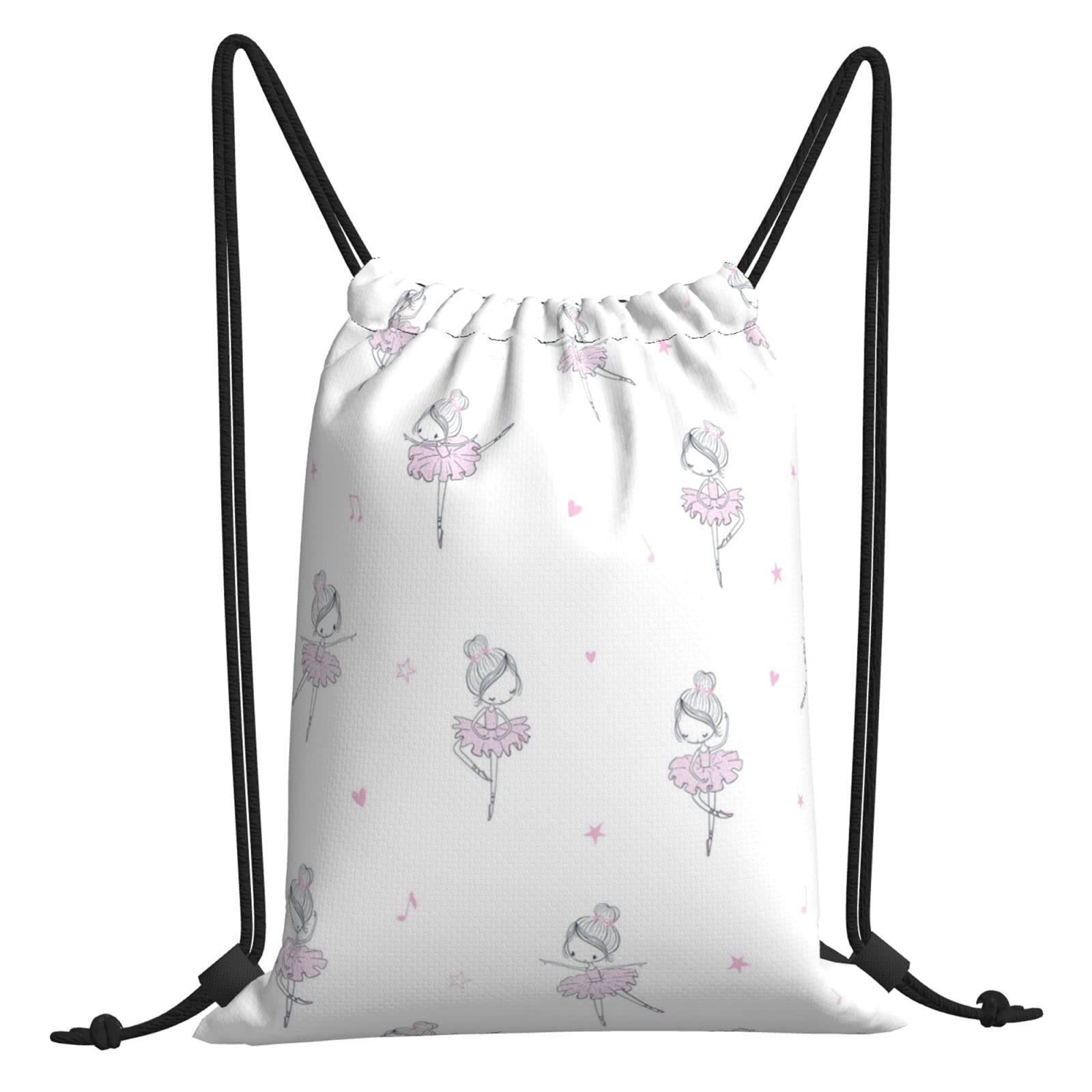 Pink Ballet Drawstring Backpack - Dancing Ballerina Gym Bag for Women & Girls | Lightweight Sports Backpack for Dance, Yoga, Gymnastics, Beach & Travel | Perfect for School, Workout & Casual Use