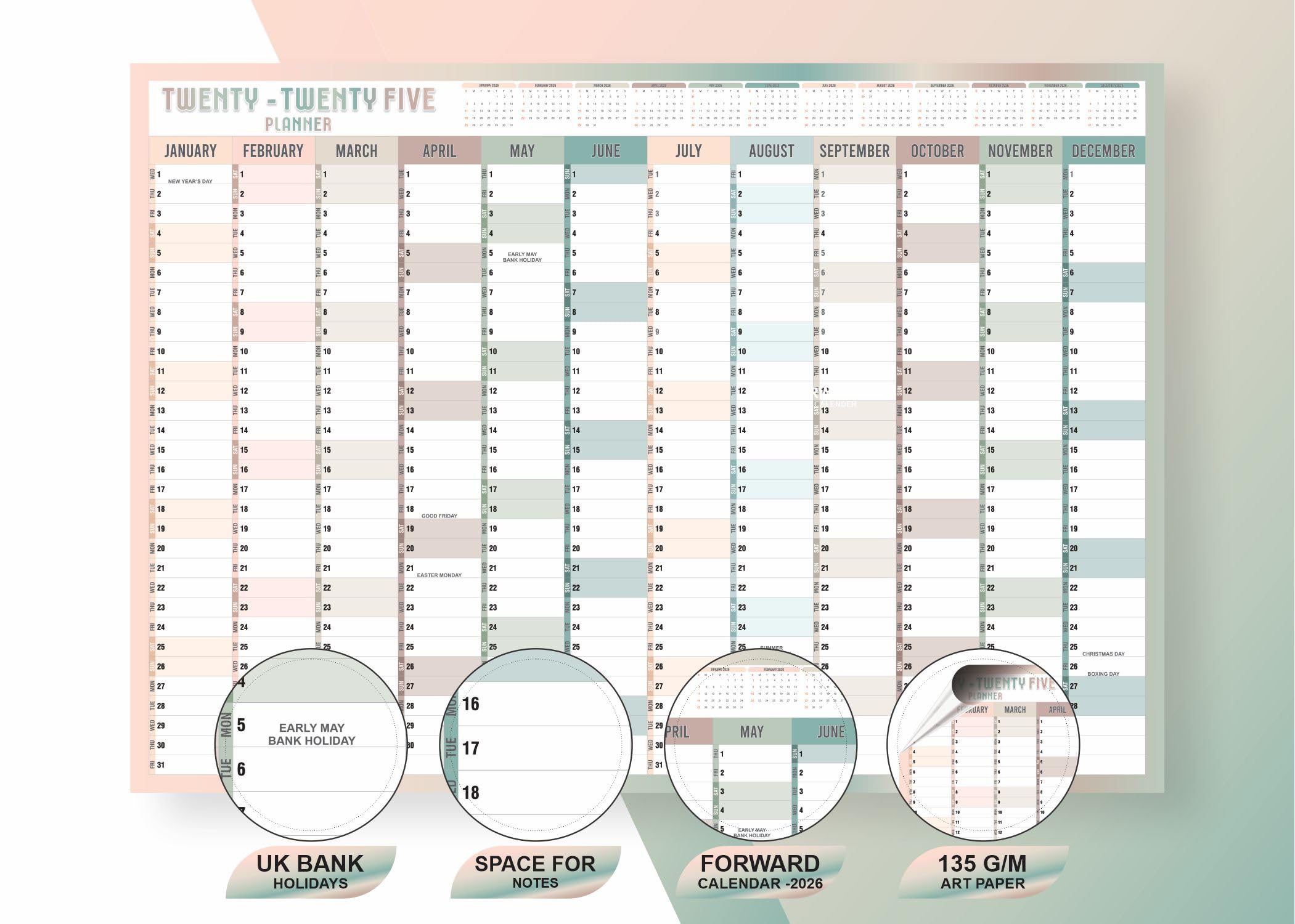 2025 A1 Wall Planner - Large Yearly Calendar from Jan to Dec | Academic & Office Planning Poster (59.4x84.1cm) for Students, Family, School & Work | Perfect for Study Schedules, Project Tracking & Home Organization