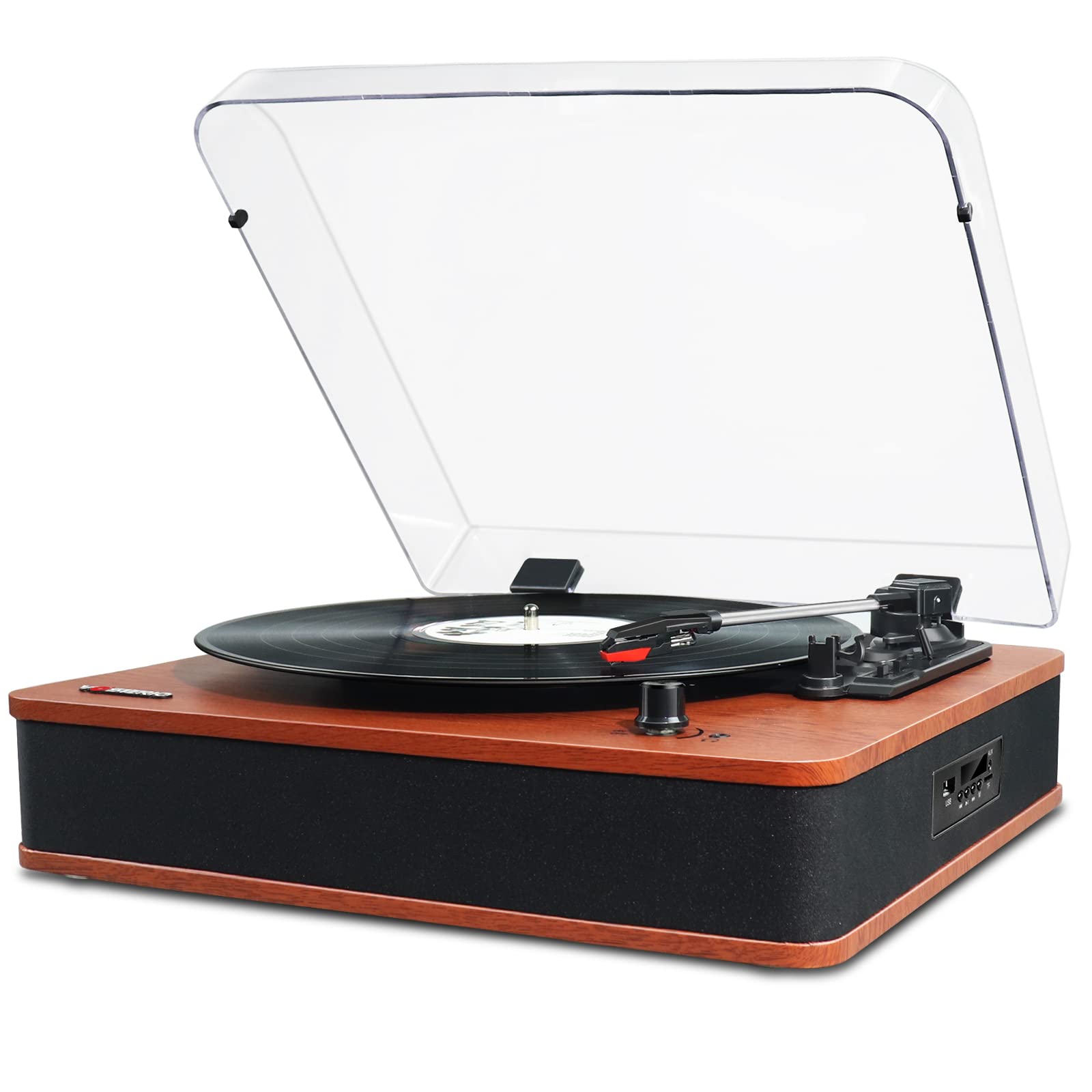 VOSTERIO Bluetooth Record Player - Wireless Turntable with Built-in Speakers, USB/TF Card Playback & Recording, FM Radio, LED Display - Perfect for Home Entertainment, Vinyl Collection & Retro Music Lovers