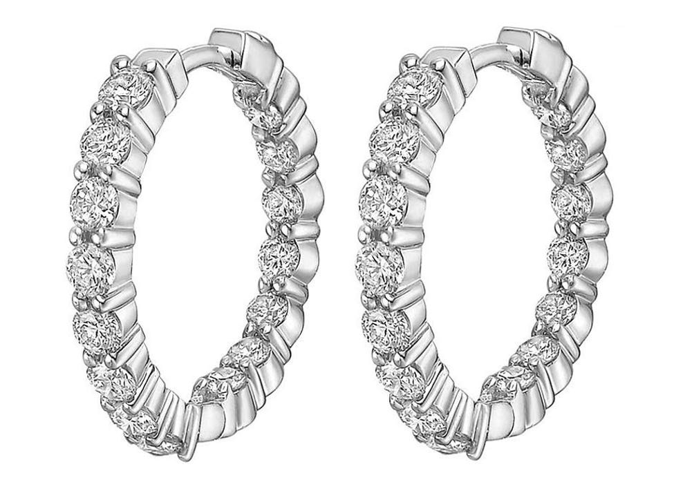 3.10 Ct Round Diamond Inside/Outside Hoop Earrings in 18K Gold with Clip-On Backs - Elegant Jewelry for Weddings, Parties & Special Occasions