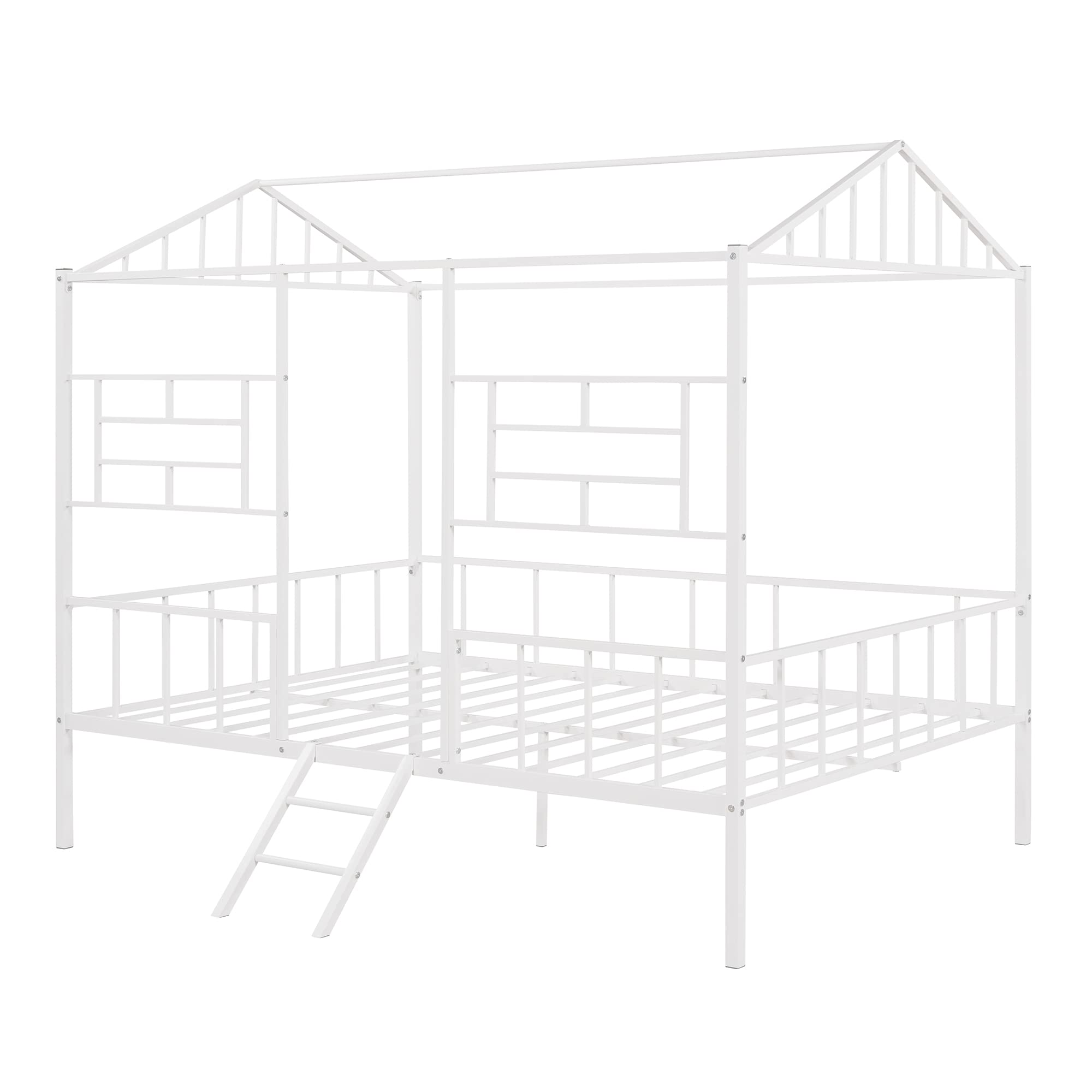 Bellemave Full Size Kids Metal Platform Bed Frame - No Box Spring Needed - Sturdy House Design for Boys & Girls (White) - Perfect for Bedrooms, Playrooms & Sleepovers