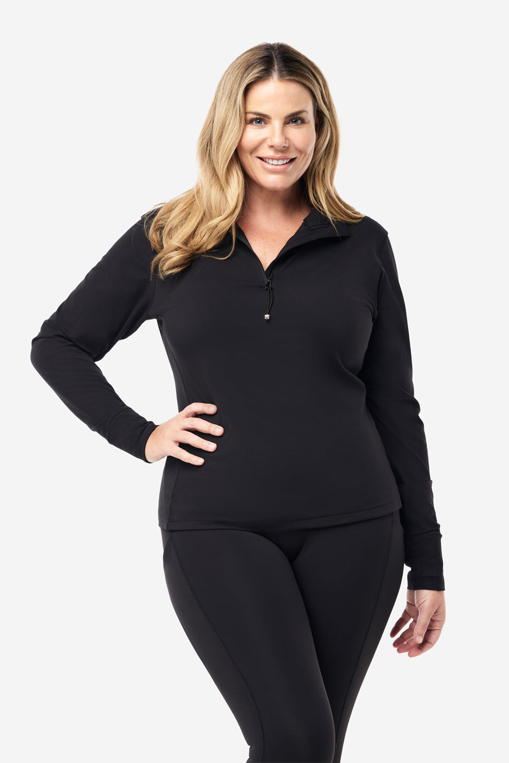 Men's Quarter Zip Base Layer Top - Black | Moisture Wicking Thermal Shirt for Hiking, Running & Outdoor Activities