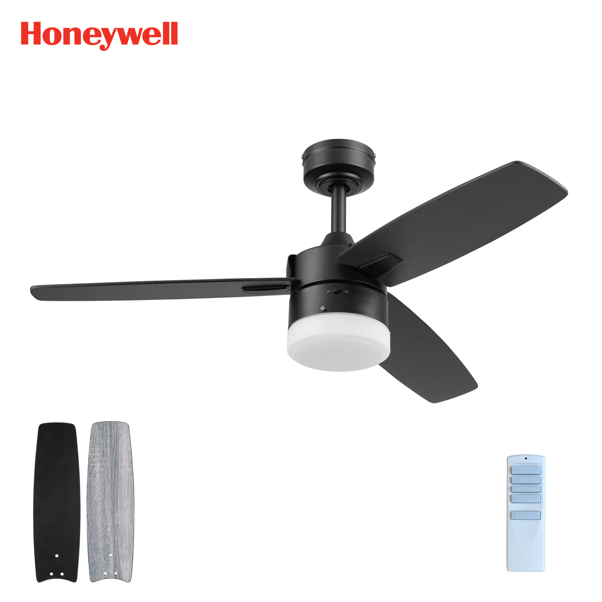 42 Inch Honeywell Conifer Matte Black Ceiling Fan with Light Kit and Remote Control - Perfect for Living Room, Bedroom, and Outdoor Patio Cooling