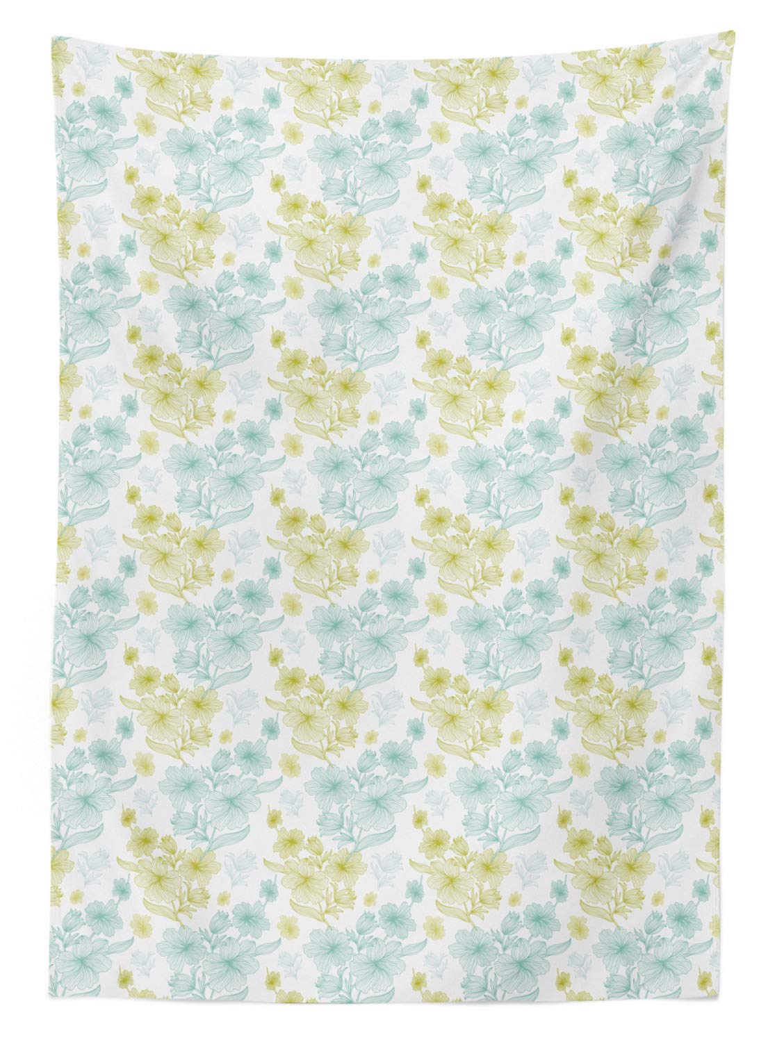 Ambesonne Retro Floral Tablecloth - Pastel Blue & Green Abstract Nature Design, Washable Picnic Table Cover 58x84 Inches | Perfect for Outdoor Dining, Garden Parties & Picnics