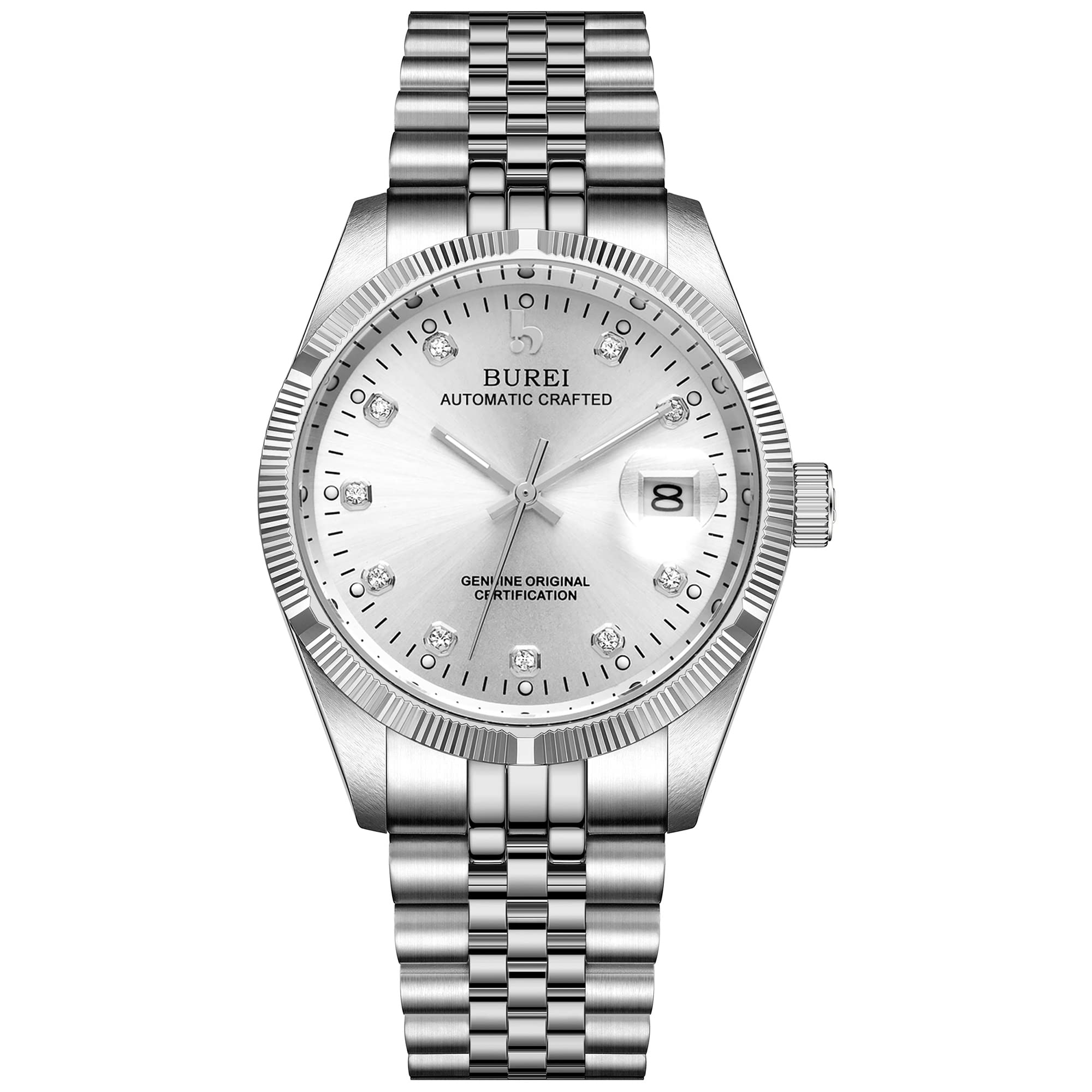 BUREI Men's Automatic Watch with Date Display - Stainless Steel Band & Adjustable Bracelet Set - Perfect for Business, Casual & Formal Occasions