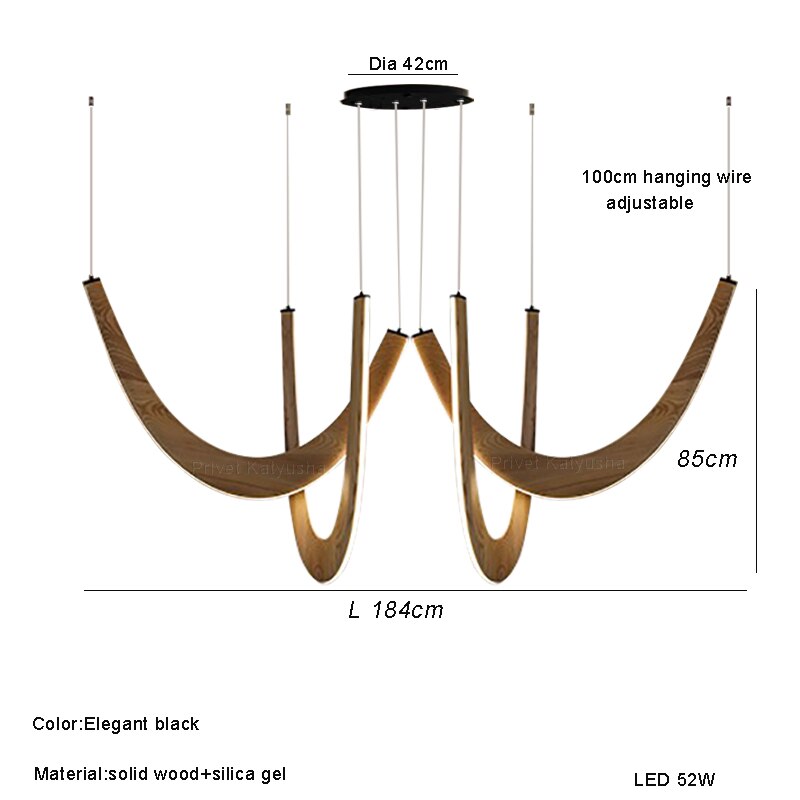 Handcrafted Solid Oak Wood Loops Chandelier - Elegant Rustic Ceiling Light Fixture for Dining Room, Living Room & Bedroom Decor