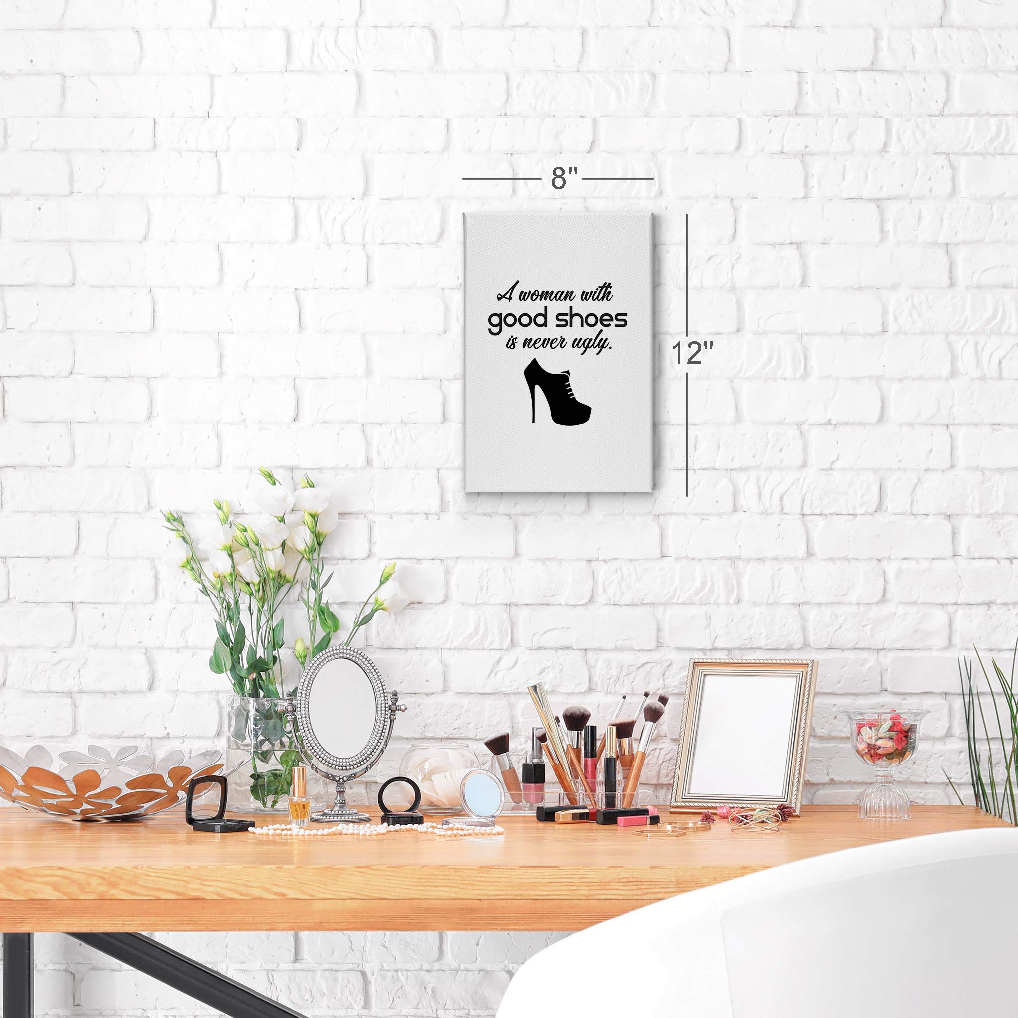 Smile Art Design 'A Woman with Good Shoes is Never Ugly' Quote High Heels Glam Fashion Canvas Print Wall Art - Perfect for Office, Bathroom, Girls Room, Women's Dorm, Bedroom & Living Room Decor - Ready to Hang 36x24 Inches - Ideal for Home & Office Inspiration