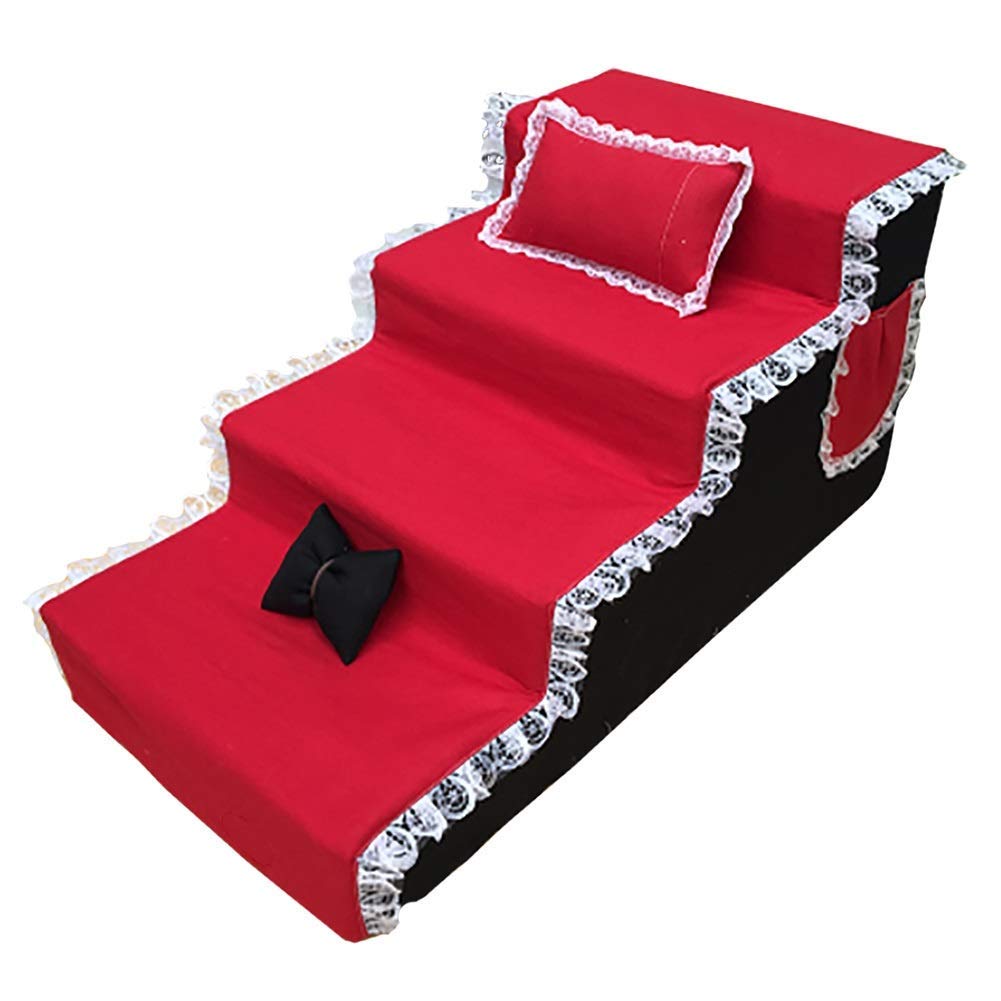 4-Step Pet Stairs for Small & Medium Dogs & Cats - High Density Foam Dog Steps with Lace Design - Soft Pet Ramp for Bed/Couch Access - Perfect for Elderly Pets & Post-Surgery Recovery
