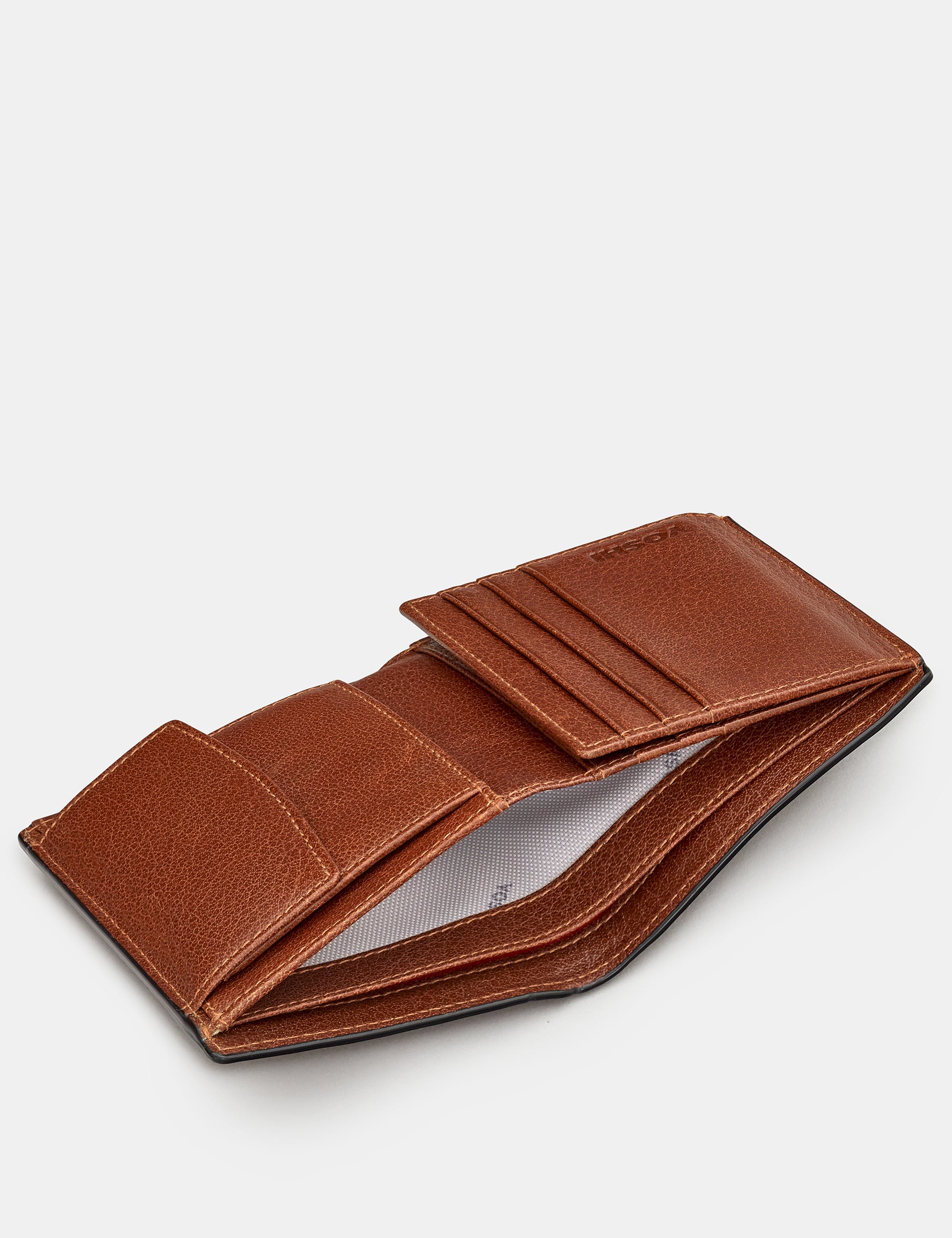 Genuine Brown Leather Two Fold Coin Pocket Wallet for Men - Slim Bifold Wallet with RFID Protection for Everyday Use and Travel