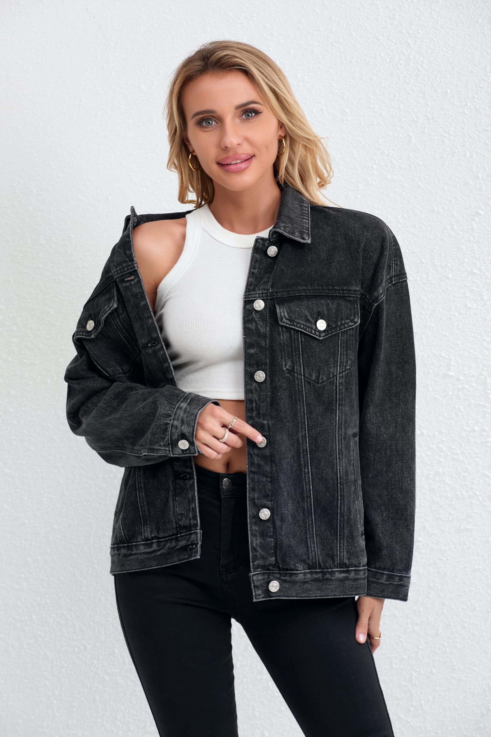 Trendy Oversized Denim Jacket for Women - Loose Long Boyfriend Style Jean Coat | Casual Outfit, Streetwear Fashion, Spring & Fall Layering Essential