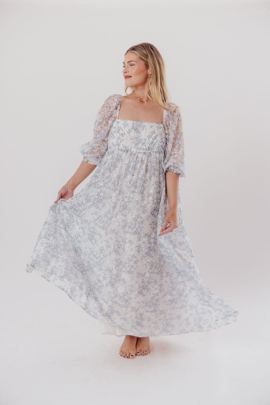 Blue and White Smocked Maxi Dress for Women - Bump Friendly Maternity & Inclusive Sizing (S-3XL) | Perfect for Beach Vacations, Summer Weddings & Casual Outings