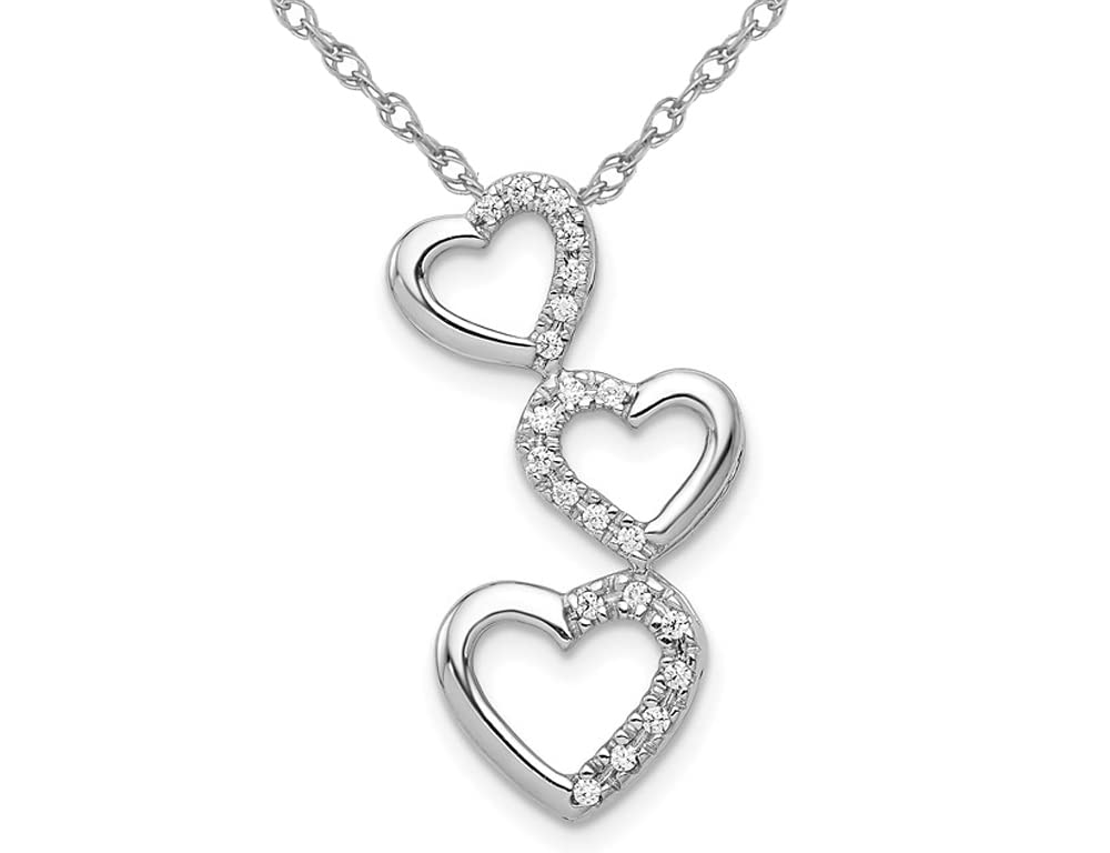 1/10 Carat Diamond Triple Heart Pendant Necklace in 14K White Gold - Elegant Drop Necklace for Women, Perfect for Valentine's Day, Anniversary & Romantic Gifts