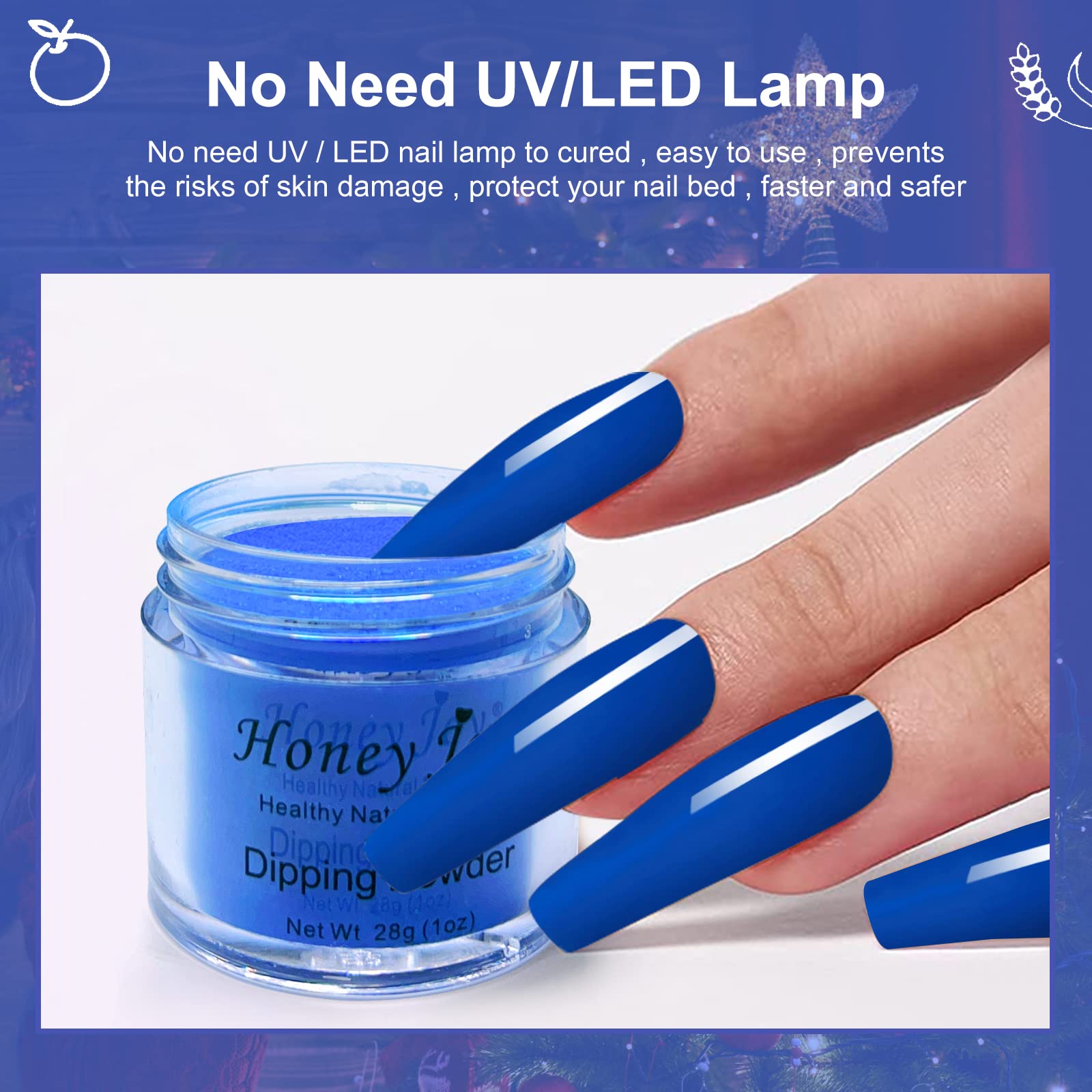 Royal Blue Dip Powder Nails Kit - Long-Lasting No UV Light Needed Dipping Nails, 28g/Box (ND064B-WD13) for Salon & Home Manicure, DIY Nail Art, Party & Special Occasions