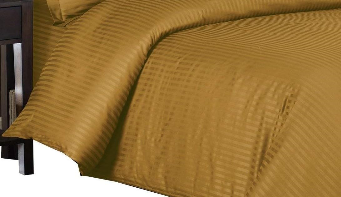 Royal Tradition Damask Stripes 300 Thread Count 100% Cotton King/California King Duvet Cover Set - 3PC Comforter Cover with Button Enclosures in Bronze | Luxury Bedding for Master Bedroom & Guest Room