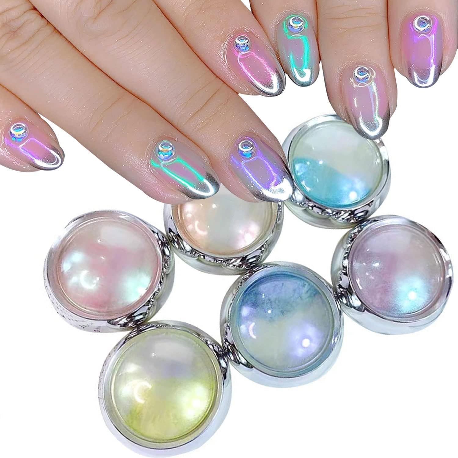 6 Color Chrome Aurora Nail Powder Set - Mirror Effect Mermaid Pearl Glitter Pigment for Nail Art | Nude, Reflective & Metallic Shades | Perfect for Salon, DIY Manicures & Special Occasions