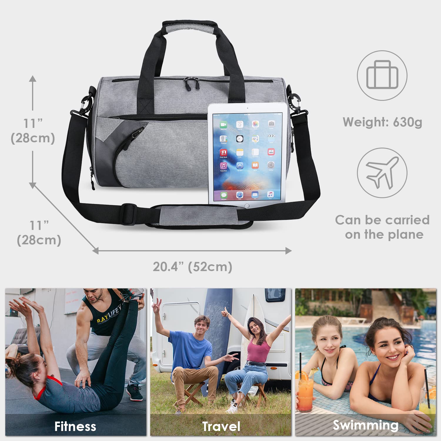PAHAJIM Large Travel Duffel Bag - Waterproof & Tear Resistant Gym Bag for Men & Women - Perfect for Sports, Fitness, Travel & Weekend Getaways - Black