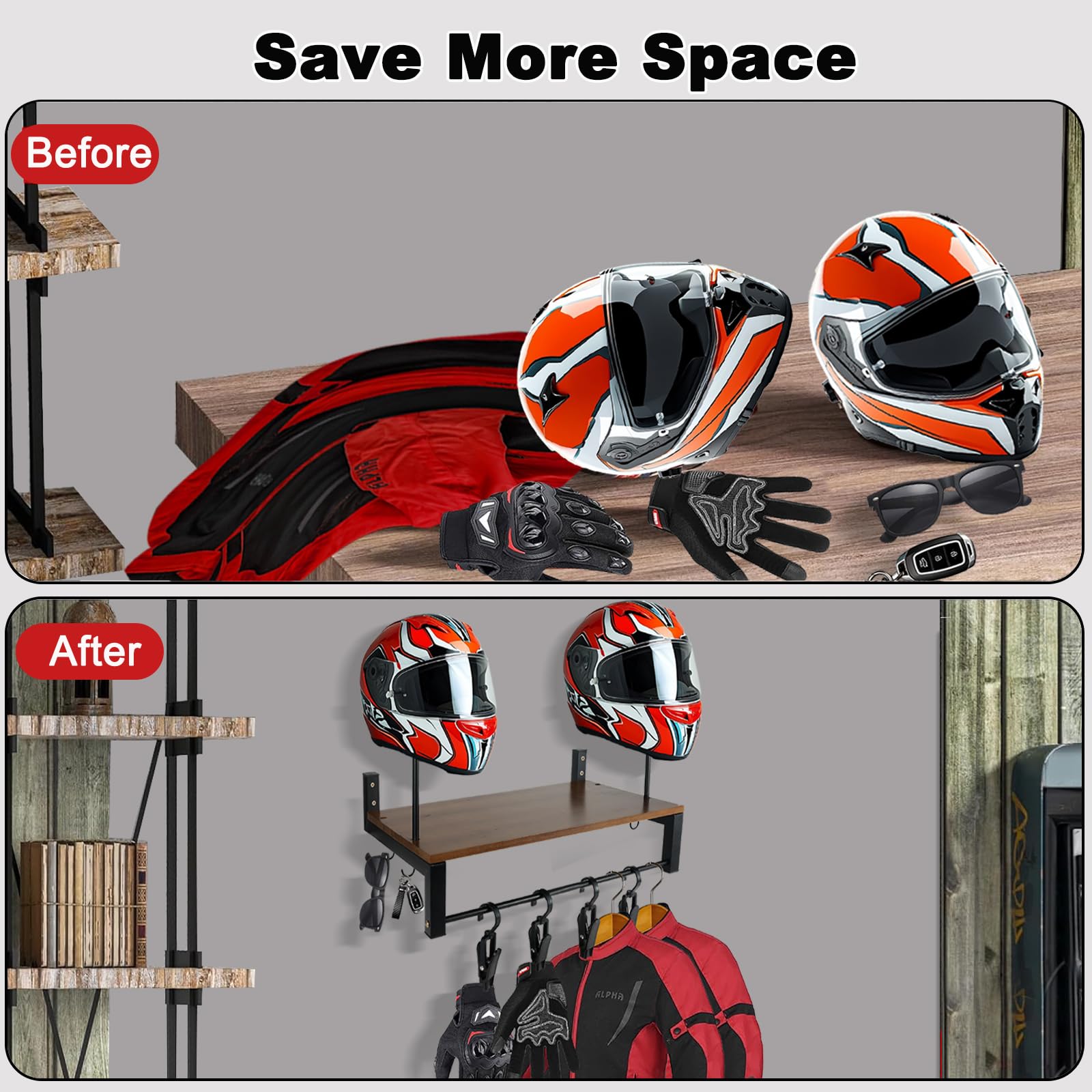Motorcycle Helmet Wall Mount Rack - Dual Helmet Holder for Storage & Display - Perfect for Garage & Bike Accessories