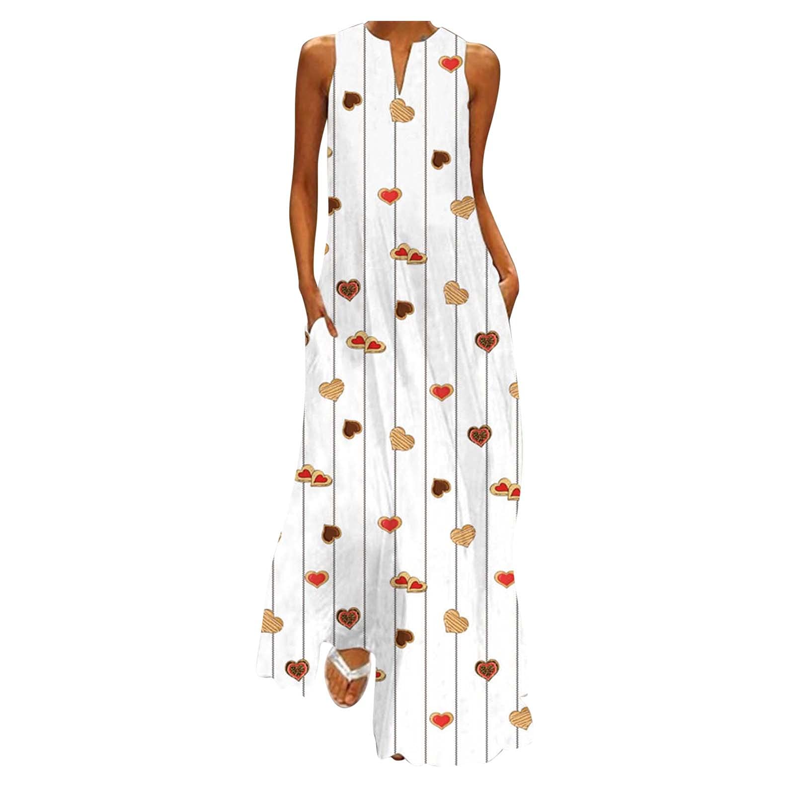 ETHKIA Women's Sexy Summer Dresses 2023 - Flowy V-Neck Boho Print Casual Dress for Beach, Vacation & Outdoor Parties | Lightweight Sleeveless Maxi Dress for Women