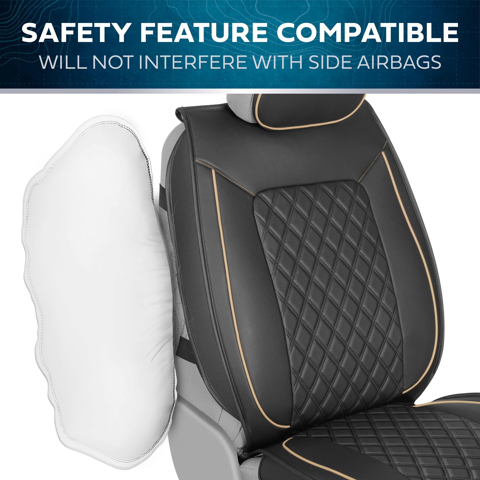 Premium Faux Leather Seat Covers for Chevy Silverado & Sierra 1500/2500HD/3500HD (2007-2023) - Black & Beige Diamond Stitched Cushioned Protectors Full Set - Perfect for Truck Owners & Off-Road Adventures