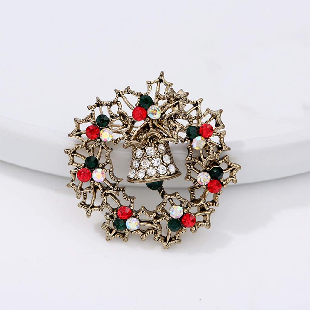 Vintage Christmas Floral Wreath Brooch Pin - Sparkling Diamond Snowflake Holiday Accessory for Women, Gifts, Crafts & DIY Decor (Color D) | Perfect for Christmas Parties, Gift Wrapping & Tree Ornaments