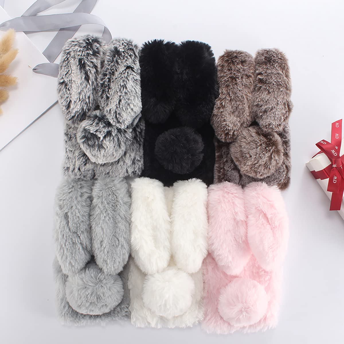 Fluffy Bunny Plush Phone Case - Soft Furry Rabbit Phone Cover for iPhone & Android, Cute Gray Cell Phone Protector for Girls & Boys | Perfect Gift for Kids, Teens & Animal Lovers