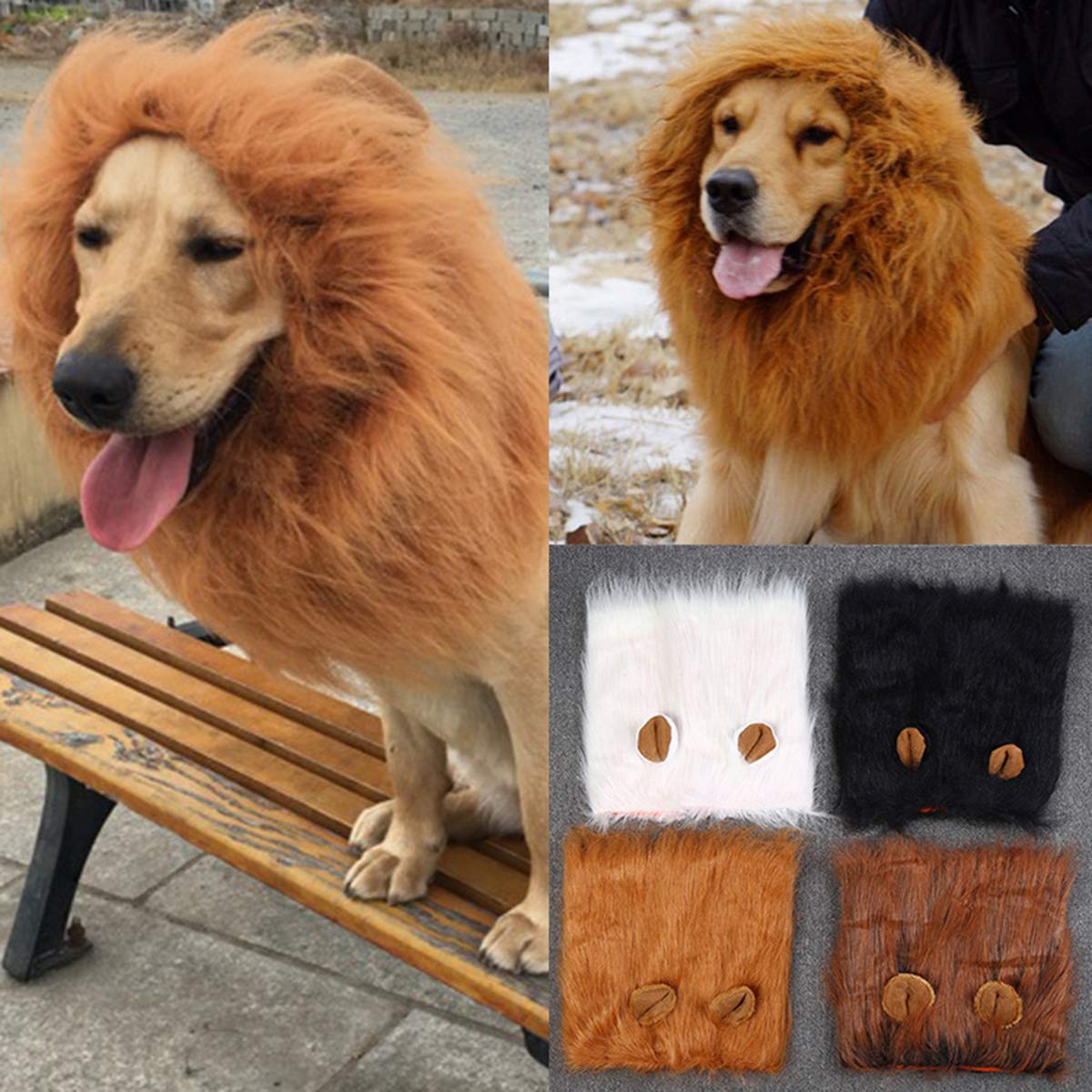 Realistic Lion Mane Wig Costume for Dogs - Funny & Washable Pet Costume for Small, Medium & Large Dogs - Perfect for Halloween, Parties & Pet Dress-Up (Black)
