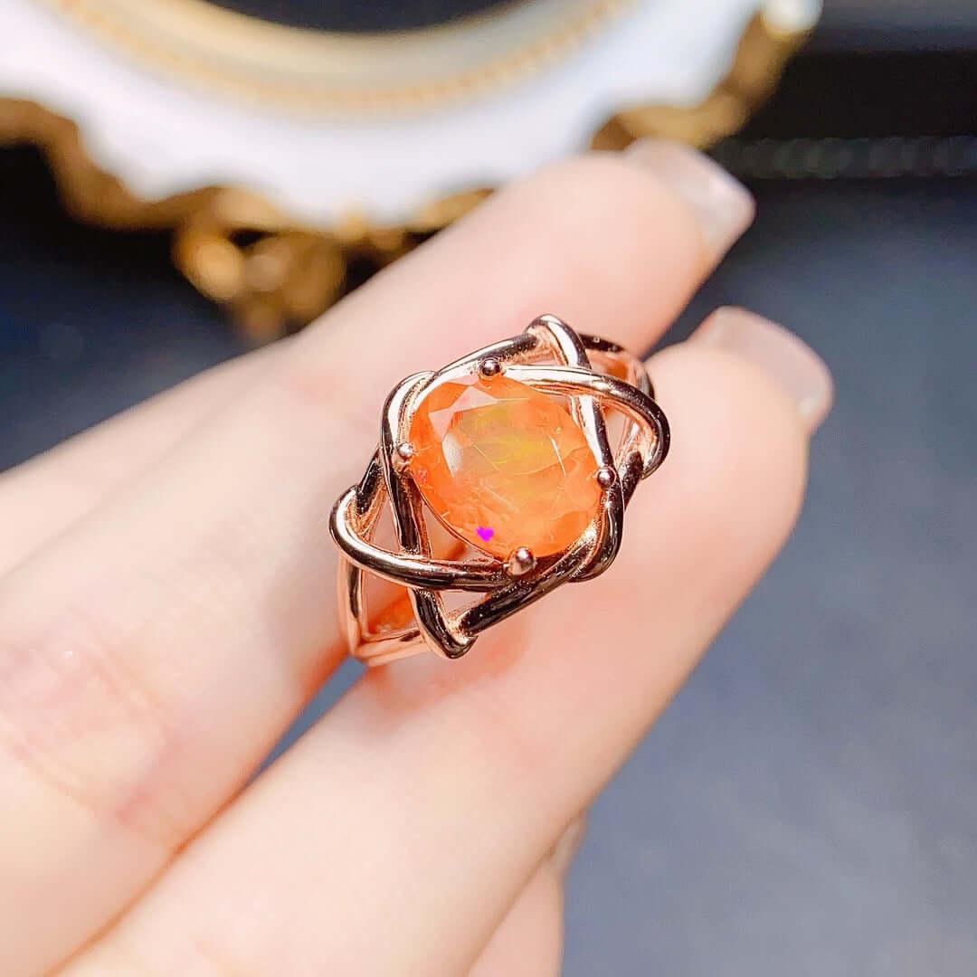 Rose Gold Fire Opal Ring - October Birthstone Jewelry | NS2408 | Perfect Gift for Birthday, Anniversary & Special Occasions