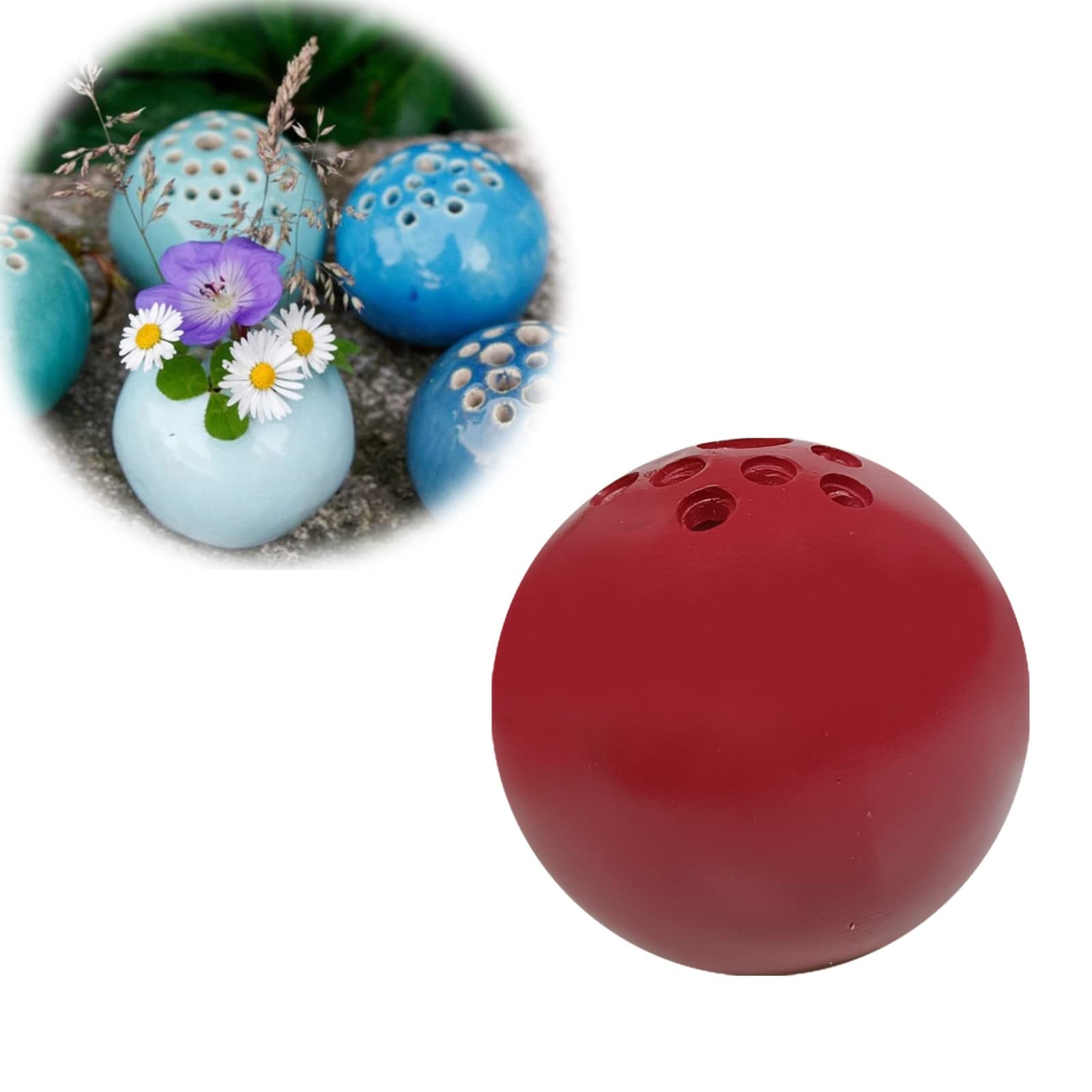 Handmade Ceramic Vase - Colorful Round Perforated Flower Pot for Table Decor | Indoor & Outdoor Spring Decoration | Stone Texture Mini Vase for Home, Office, Wedding & Garden Decor (Red)