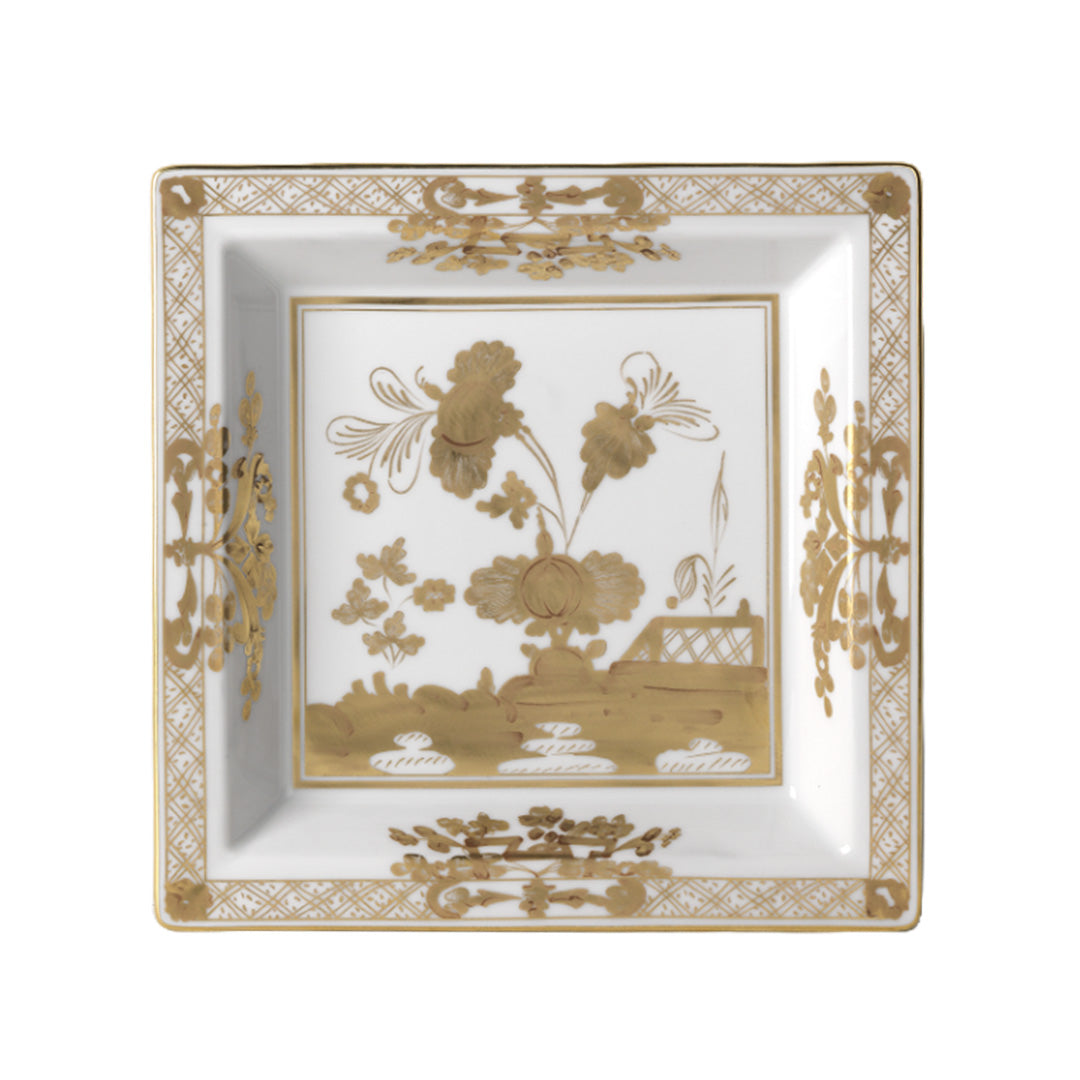 Oriente Italiano Square Vide Poche Tray - Elegant Gold Jewelry Organizer & Decorative Tray for Dresser, Vanity, Entryway, and Home Decor
