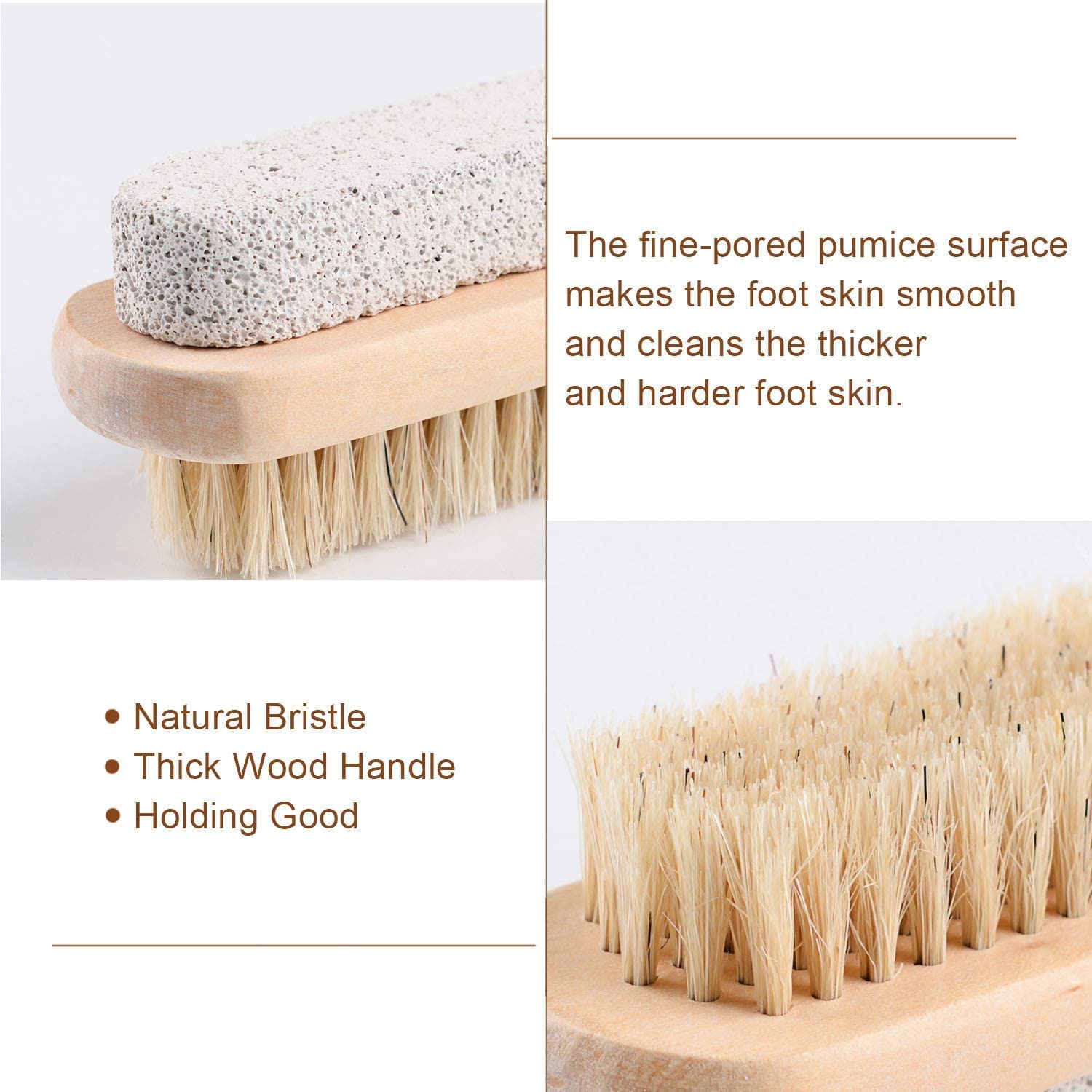 Adaamya - 1PC Beige Unisex Foot Brush & Pumice Stone with Natural Handle - Callus Remover, Foot Exfoliator & Scrubber for Dry Dead Skin - Perfect for Pedicure, At-Home Foot Care & Spa Treatments