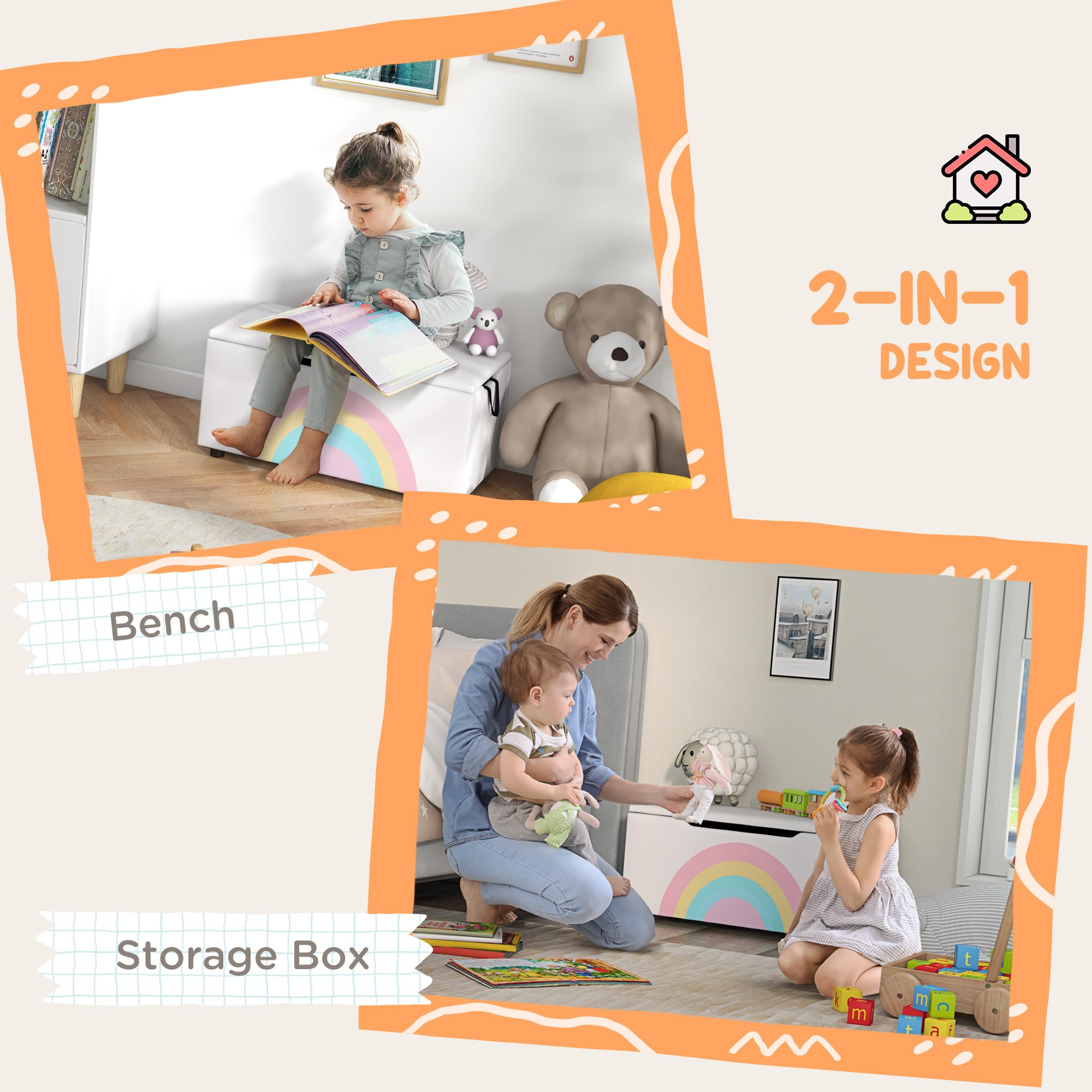 Qaba Kids Toy Storage Bench with Lid & Handles - Lightweight Toy Chest for Nursery, Playroom & Bedroom - Perfect Gift for Boys & Girls Ages 3-8 (White) - Organize Toys, Books & Clothes in Style