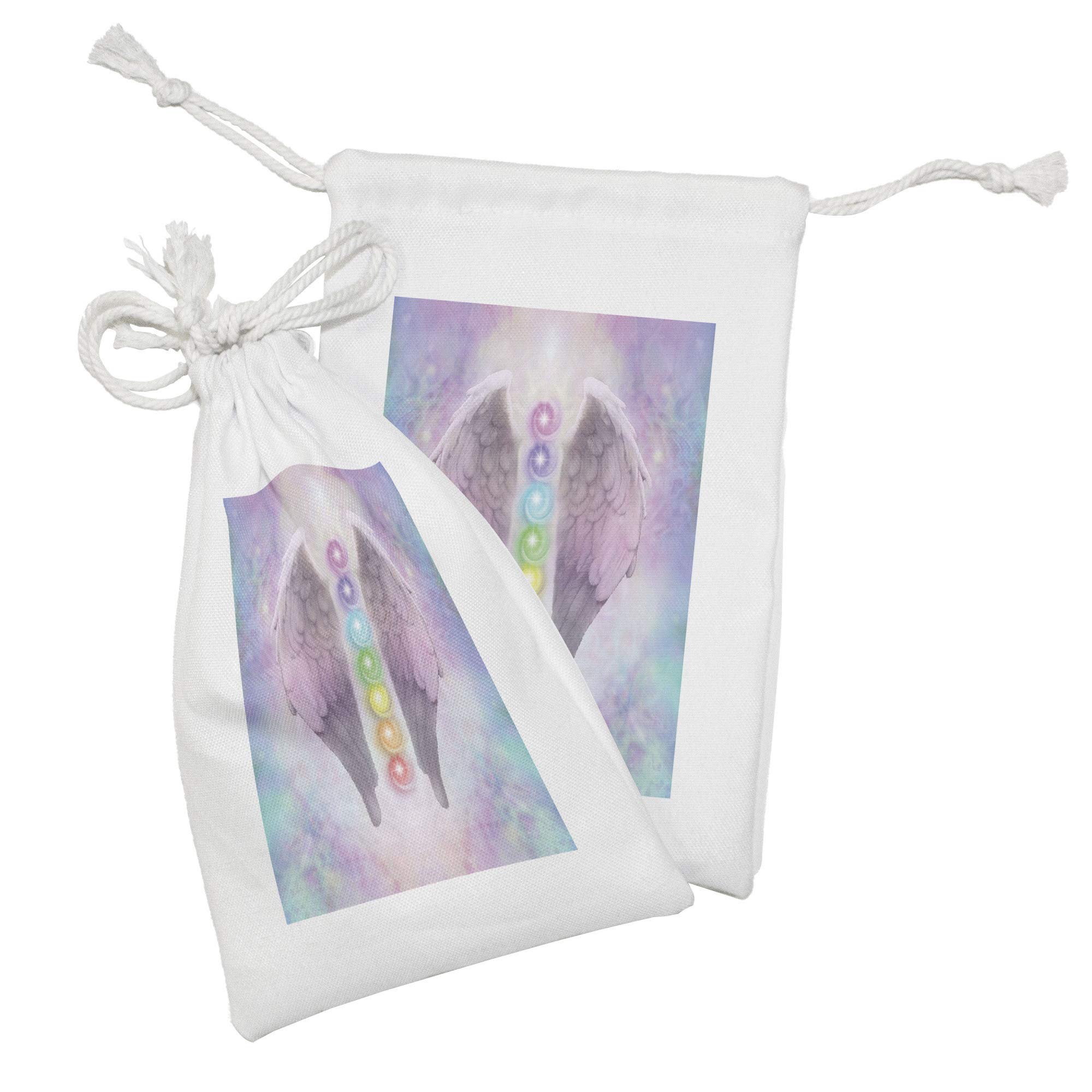 Ambesonne Angel Wings Fabric Pouch Set of 2 - Small Drawstring Bags for Toiletries, Masks & Favors (9