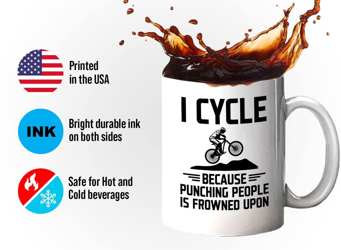 11oz White Mountain Bike Coffee Mug - Funny Cycling Gift for Bikers & Bike Lovers - Perfect for Road Cycling, Mountain Biking & Dirt Bike Enthusiasts - Great for Coffee Breaks, Office Use & Cycling Events