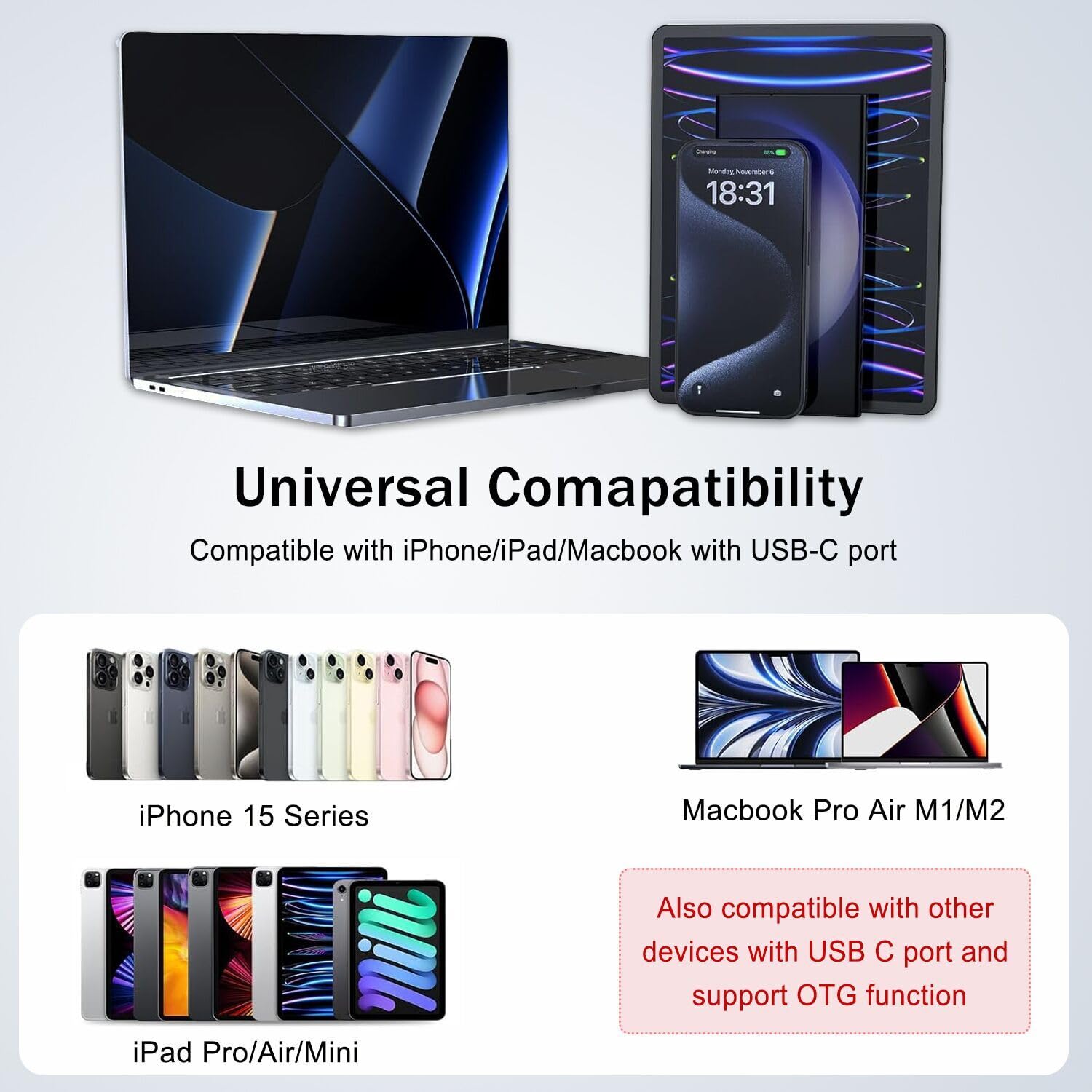 ukiism 3-in-1 USB C SD Card Reader - USB 3.0 OTG Adapter Compatible with iPhone 15, iPad, MacBook, Windows Laptops & Android Phones - Transfer Photos/Videos from SD/Micro SD Cards to Type-C Devices - Perfect for Travel, Photography & Data Backup