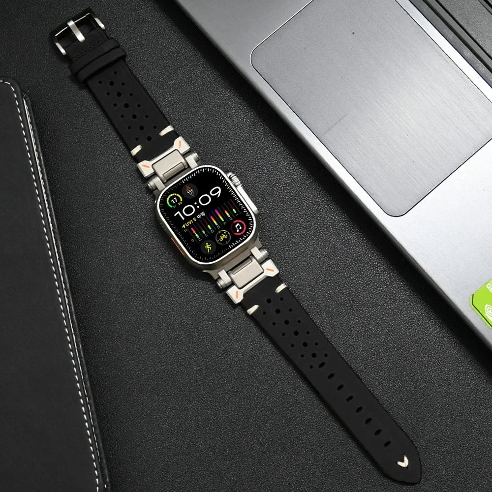 Durable Leather Bands for Apple Watch - Premium Replacement Straps for Series 9/8/7/SE - Comfortable & Stylish for Work, Gym & Everyday Wear