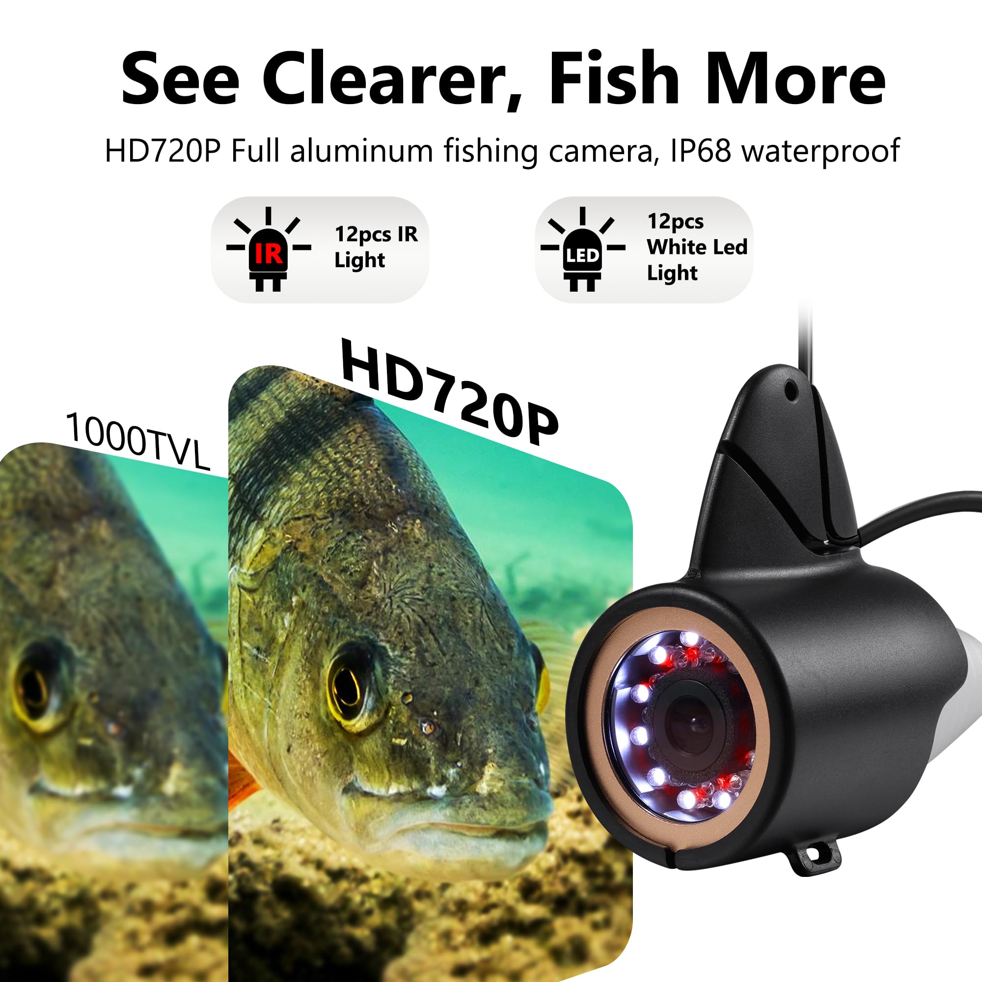 Underwater Fishing Camera HD 720P with DVR & 32GB Card - 7'' Ice Fishing Monitor, Fish Finder with 12 IR & 12 LED Lights, 4500mAh Battery, 50ft Cable - Perfect for Ice Fishing, Underwater Exploration & Marine Observation - Great Gift for Anglers & Outdoor Enthusiasts