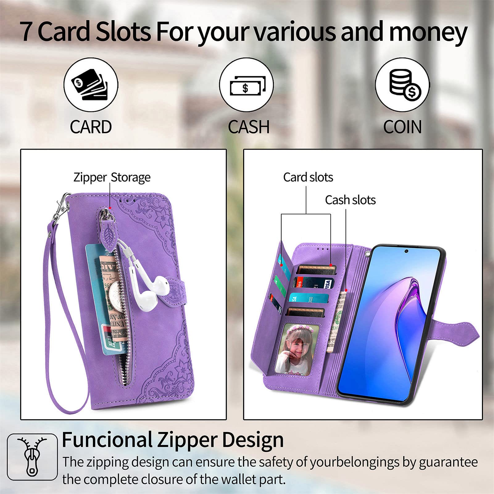 Nokia C32 Wallet Case with Magnetic Closure & Stand - Purple for Daily Use