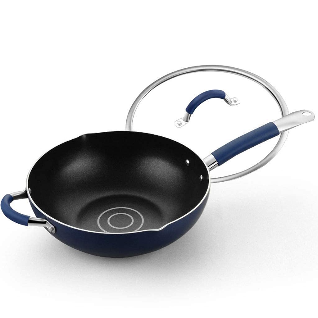 Nonstick Wok Pan with Lid - 12 Inch Carbon Steel Stir Fry Pan, Frying Basket & Steam Rack - Perfect for Asian Cooking, Stir Frying, Deep Frying & Steaming - Induction Compatible & Dishwasher Safe