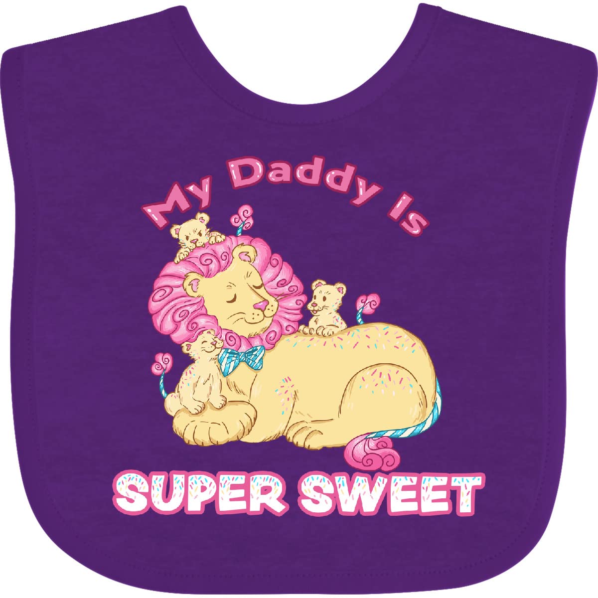 Inktastic My Daddy Is Super Sweet Cotton Candy Lions Baby Bib - Soft & Absorbent for Infants, Toddlers - Perfect for Feeding, Mealtime, Messy Play & Photo Shoots