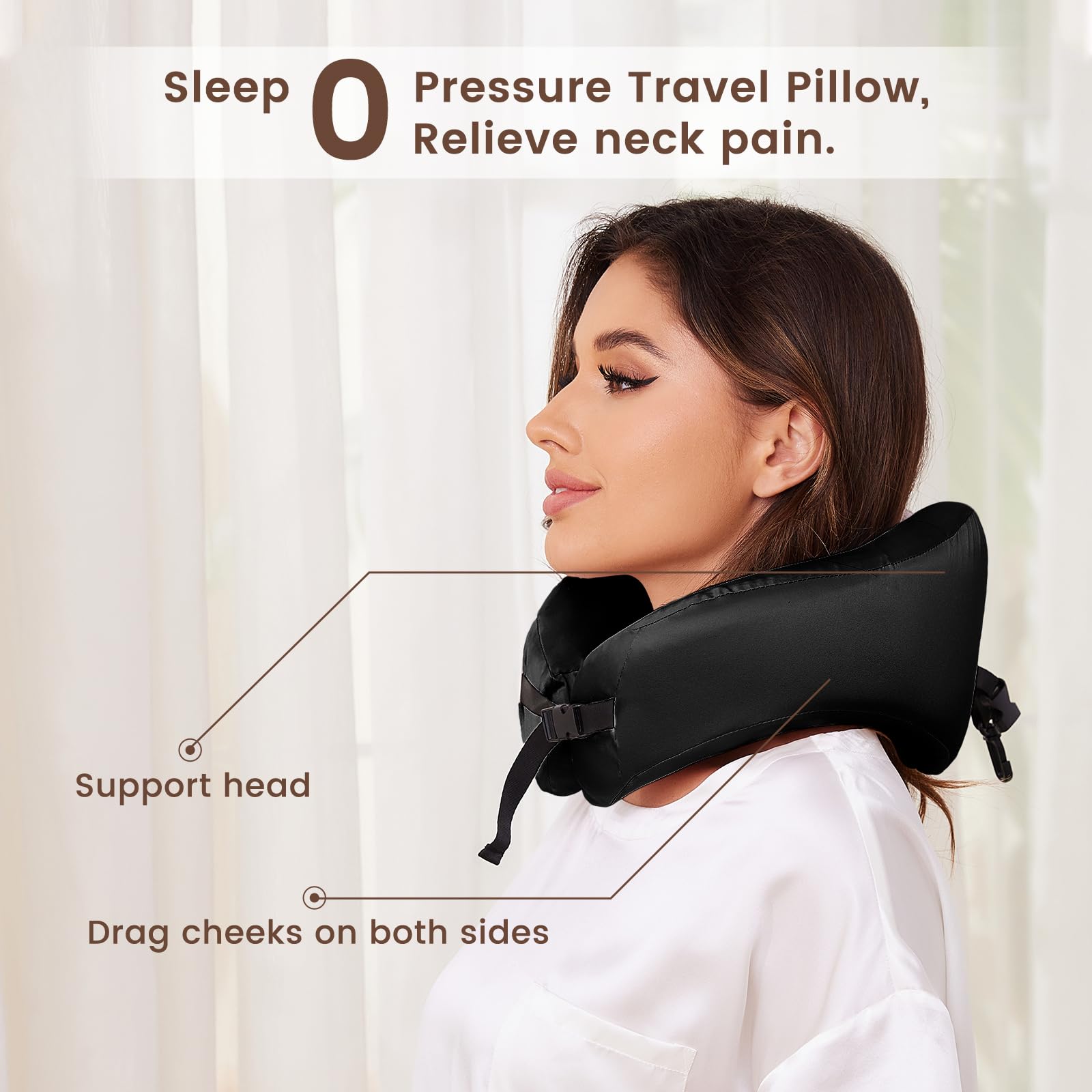 THXSILK 100% Mulberry Silk Travel Neck Pillow with Memory Foam - Airplane Sleeping Pillow for Head & Neck Support - Includes Storage Bag (Black) | Perfect for Long Flights, Road Trips & Office Naps