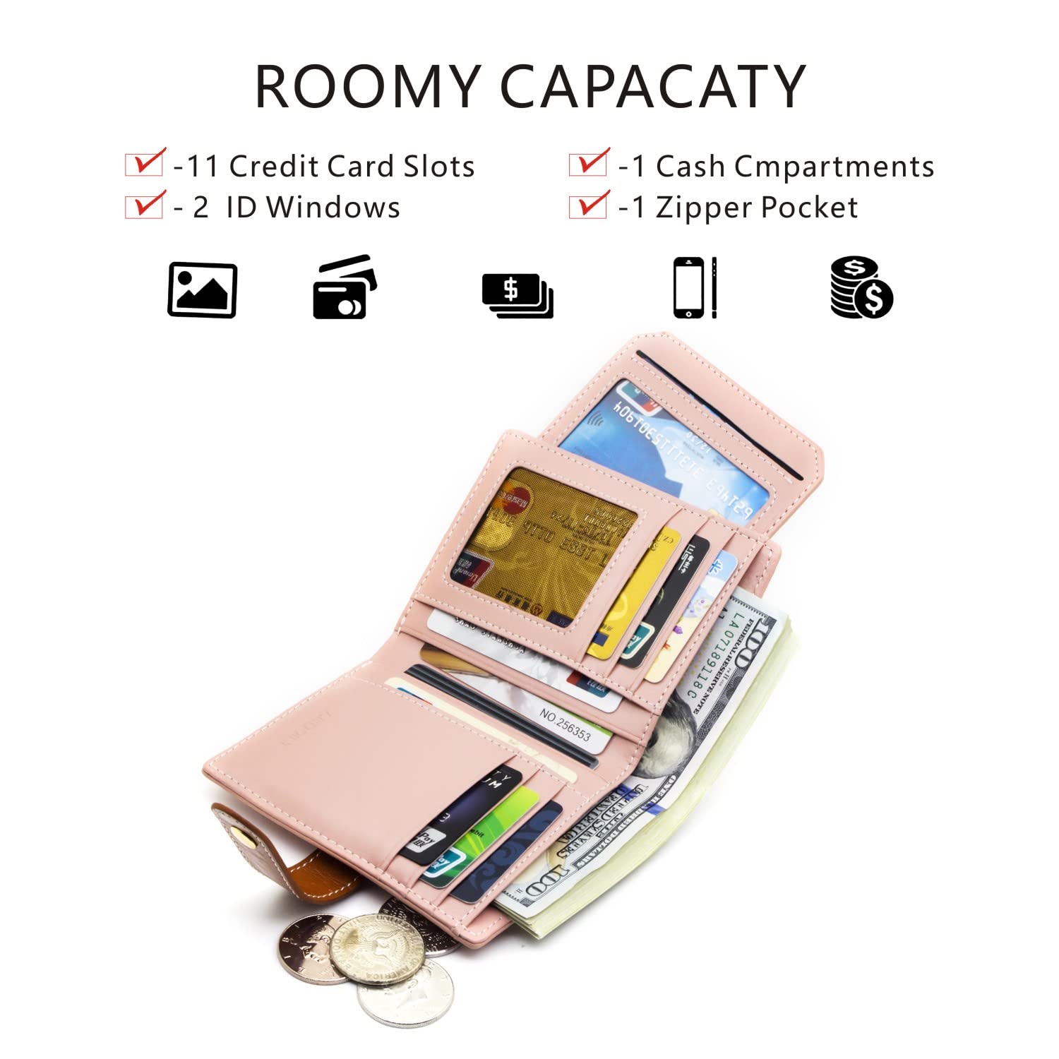 ANDOILT Genuine Leather Women's RFID Blocking Bifold Wallet - Small Slim Card Holder with ID Window & Coin Pocket, Pink | Perfect for Everyday Use, Travel & Gift Giving