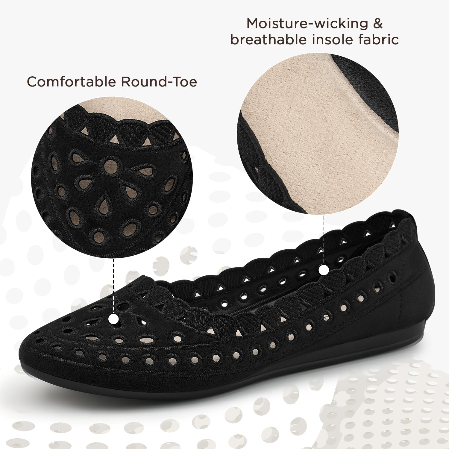 VEEYOO Women's Floral Ballet Flats - Comfortable Suede Microfiber Dress Shoes with Round Toe & Breathable Mesh | Perfect for Office, Wedding, Party & Casual Wear