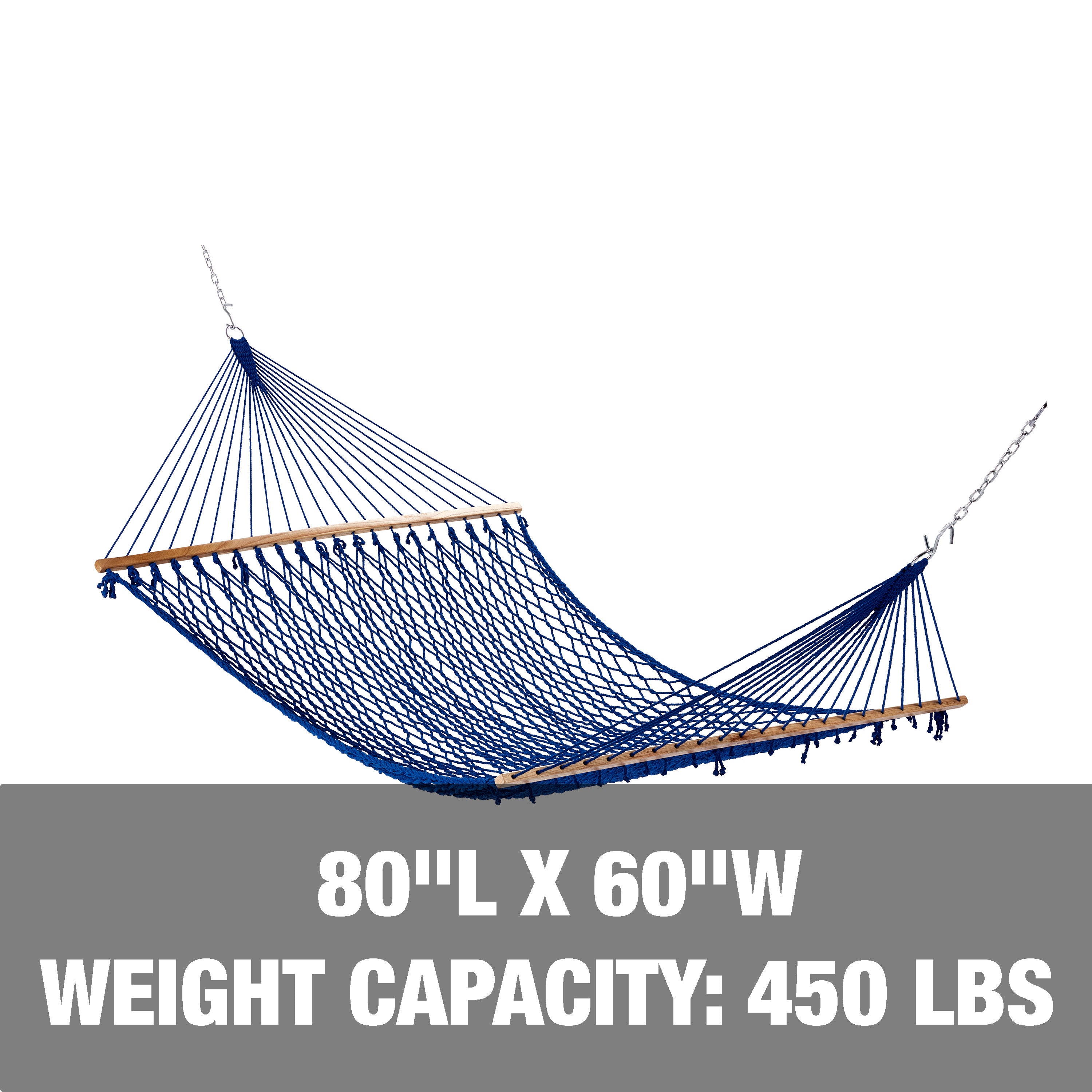 Bliss Hammocks BH 410BLU Blue Cotton Rope Hammock with Spreader Bar & Hanging Hardware - 60 Inch Wide, 450 lb Weight Capacity - Perfect for Backyard, Patio, Camping & Outdoor Relaxation