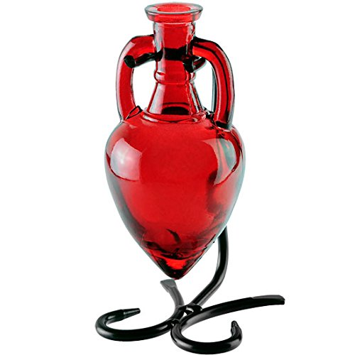 Couronne Co. 7-Inch Decorative Amphora Vase with Stand - Red Ceramic Greek Style Vase for Home Decor, Wedding Centerpiece & Tabletop Display